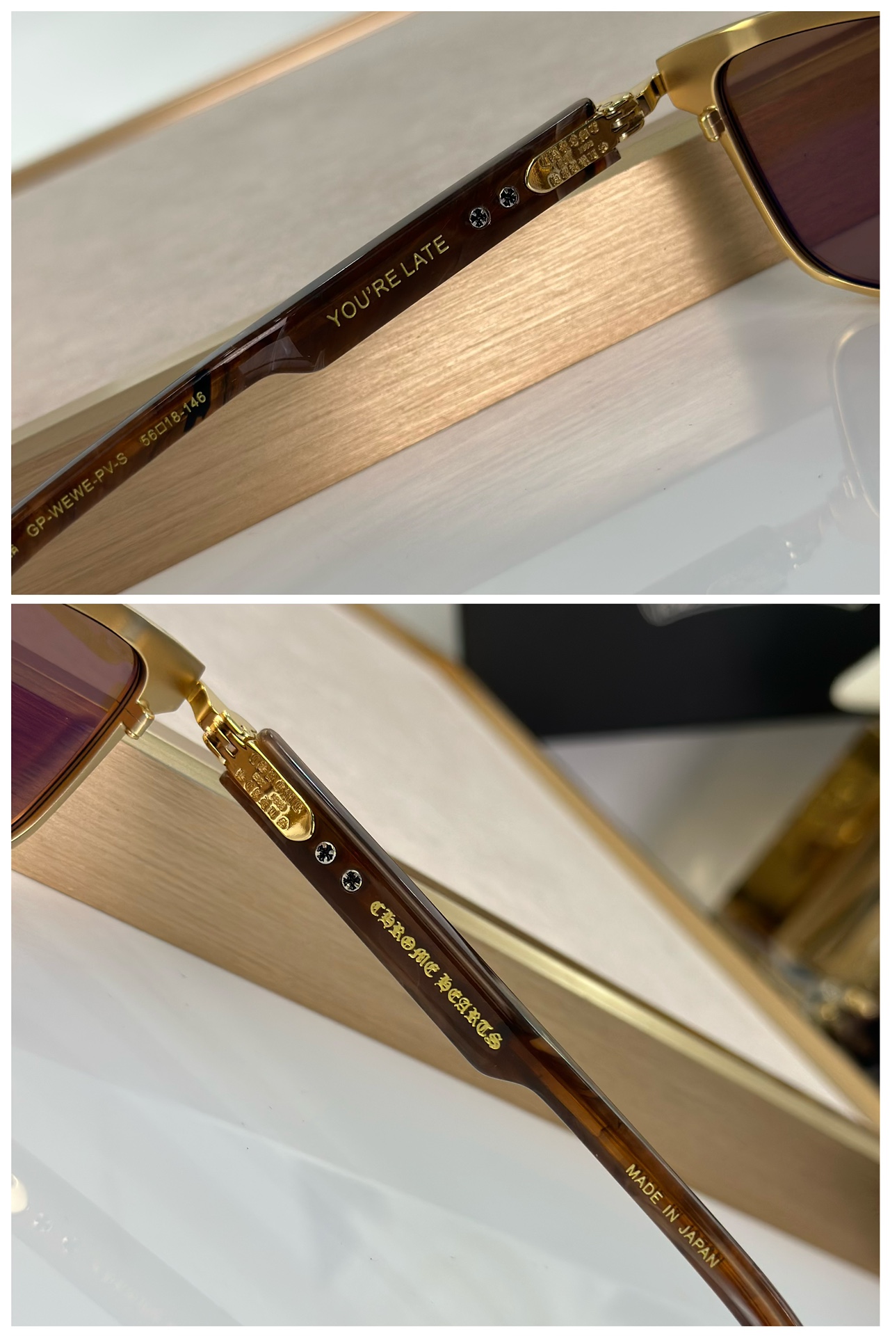 Chrome Hearts Rectangular Sunglasses with Gold Frame and Brown Lenses 9 i1711275279 5614 2