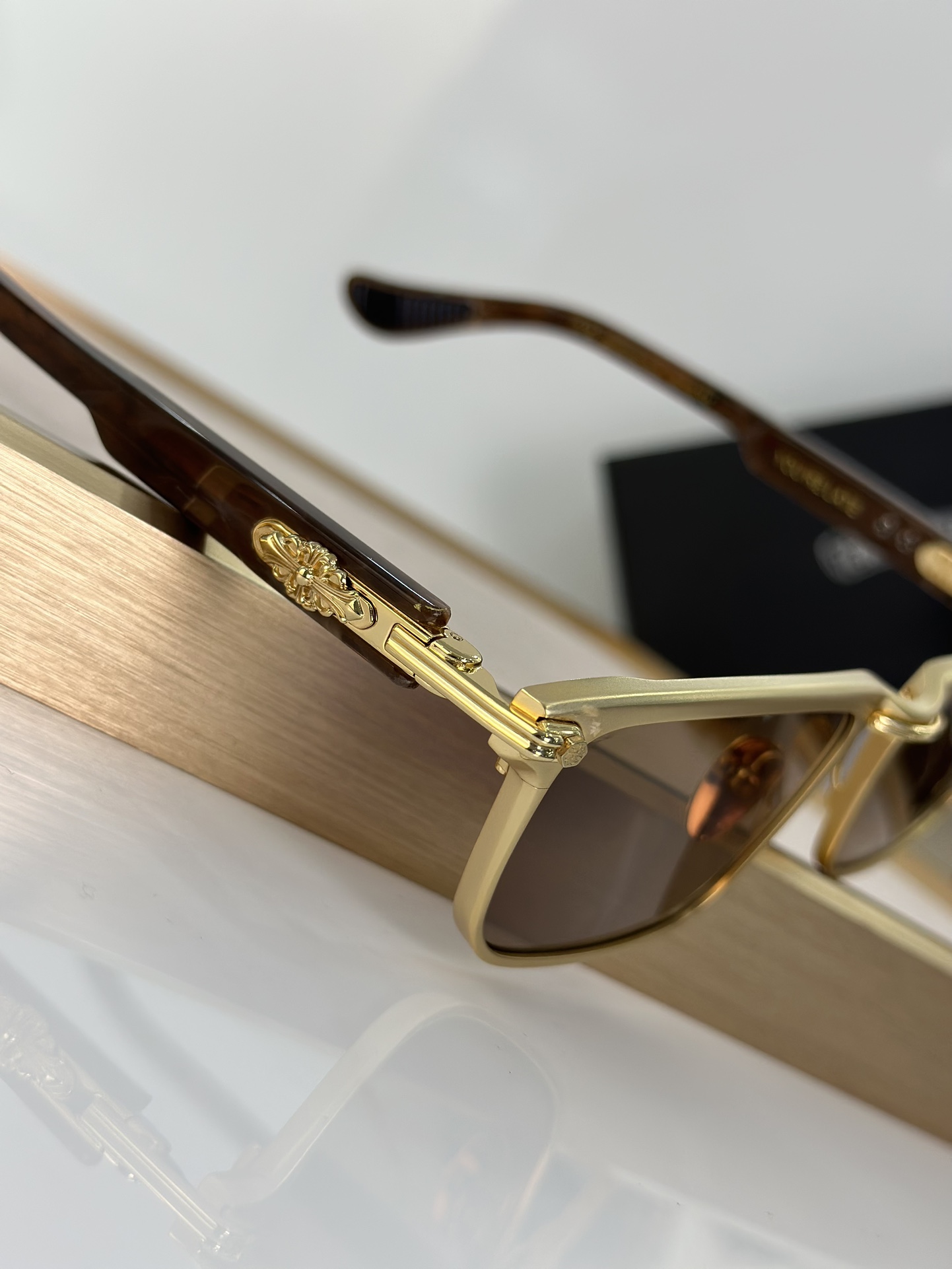 Chrome Hearts Rectangular Sunglasses with Gold Frame and Brown Lenses 6 i1711275279 6781 3