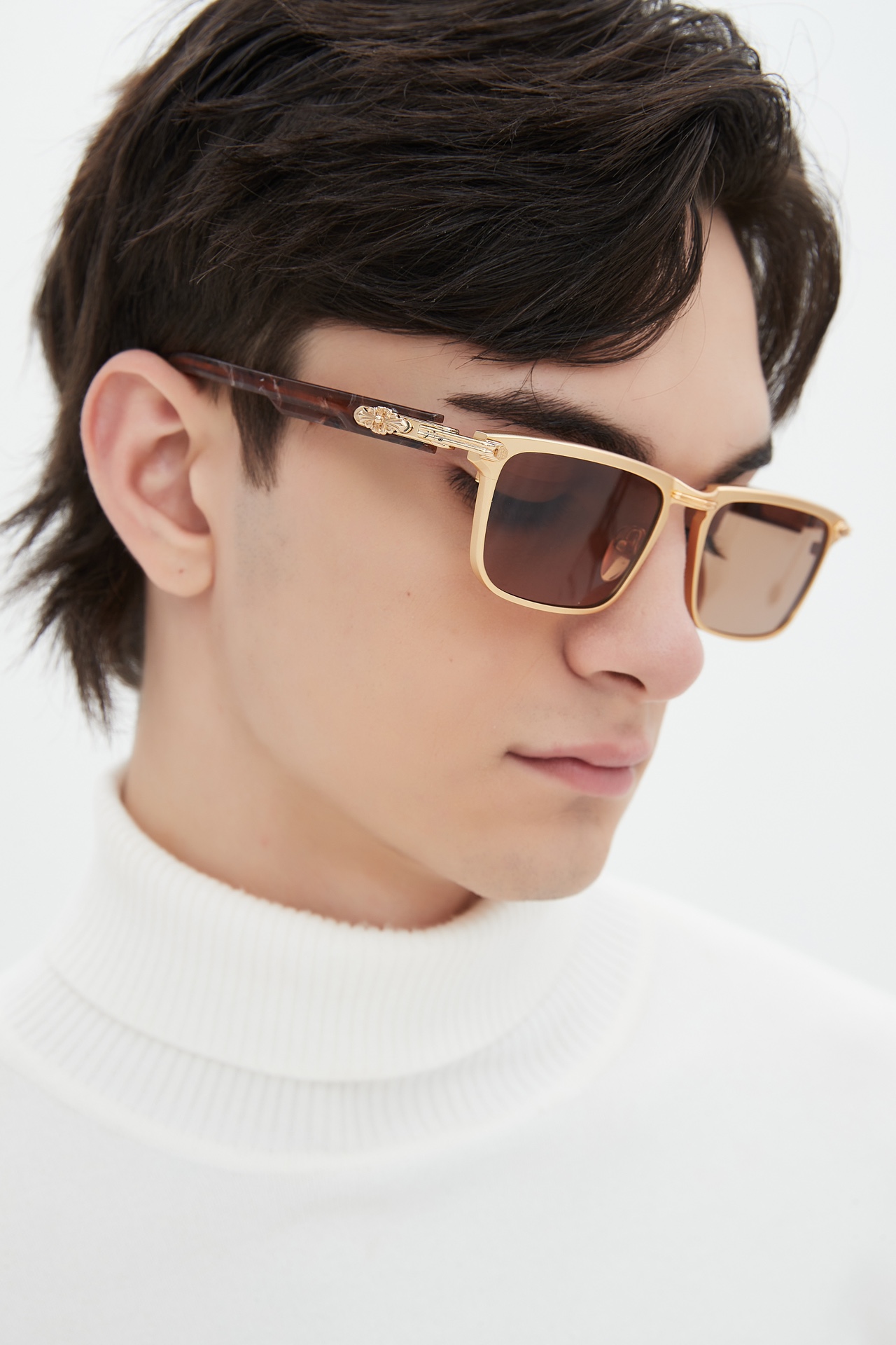 Chrome Hearts Rectangular Sunglasses with Gold Frame and Brown Lenses 4 i1711275279 7544 6