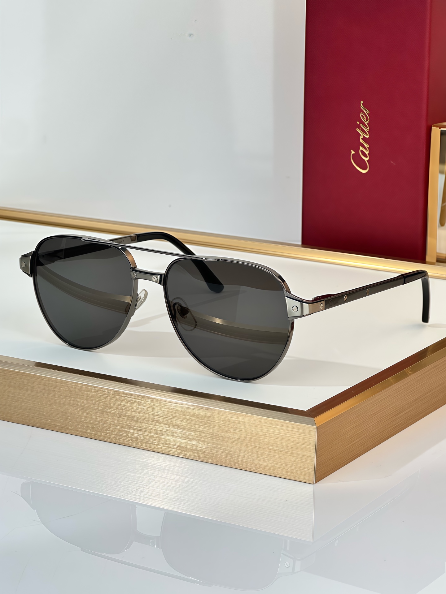 Cartier CT0425S Aviator Sunglasses - Gold Frame with Brown Lenses 4 i1750748376794 7976 0 3