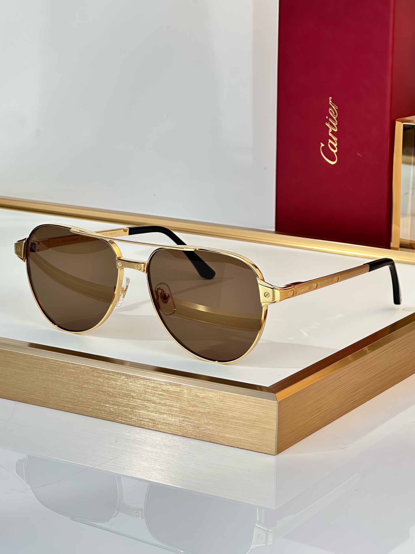 Cartier CT0425S Aviator Sunglasses - Gold Frame with Brown Lenses 1 i1750748376840 8057 0 0