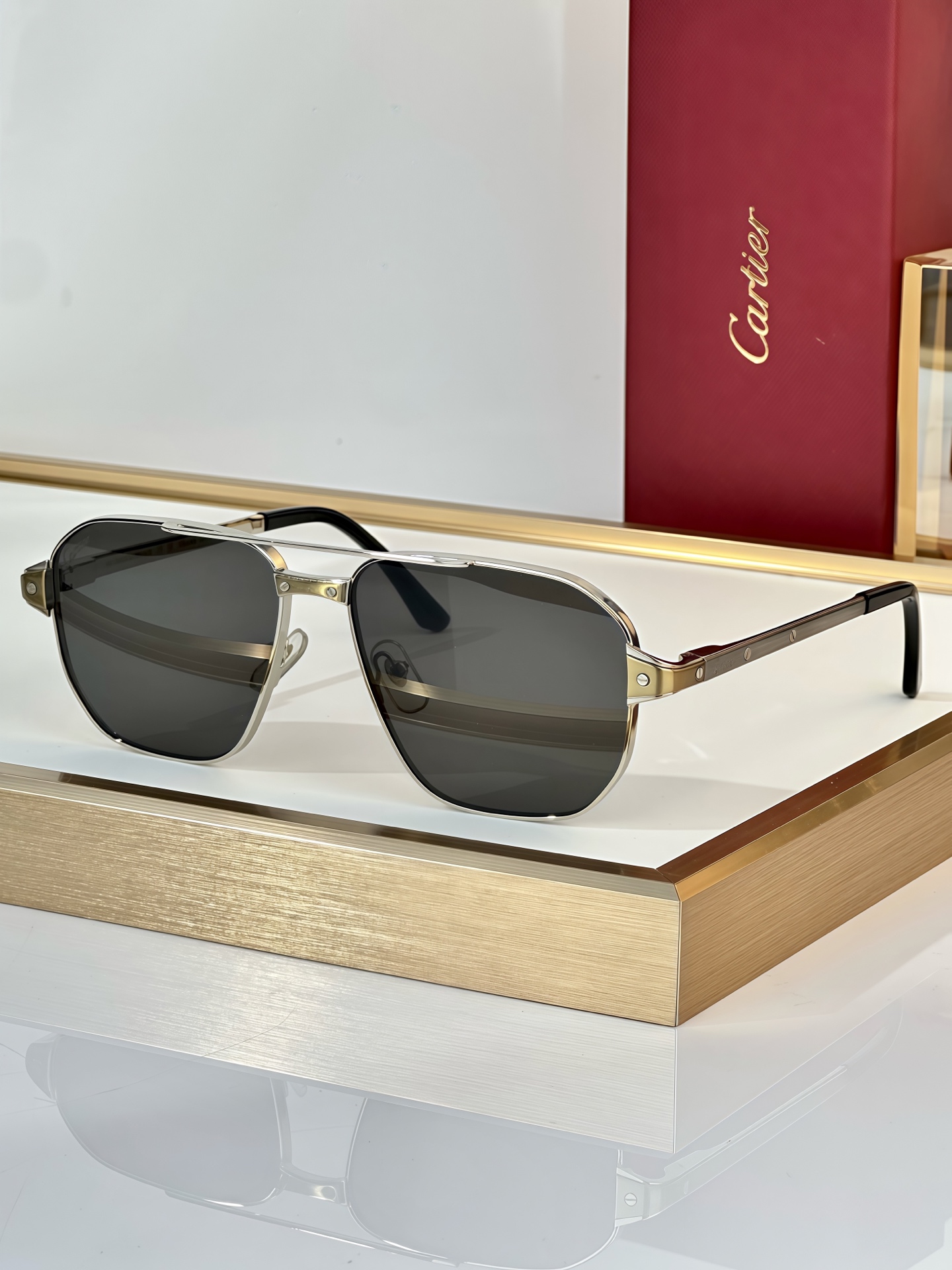 Santos de Cartier CT0424S Aviator Sunglasses - Silver Frame, Gray Lenses 2 i1750827512069 3020 0 0