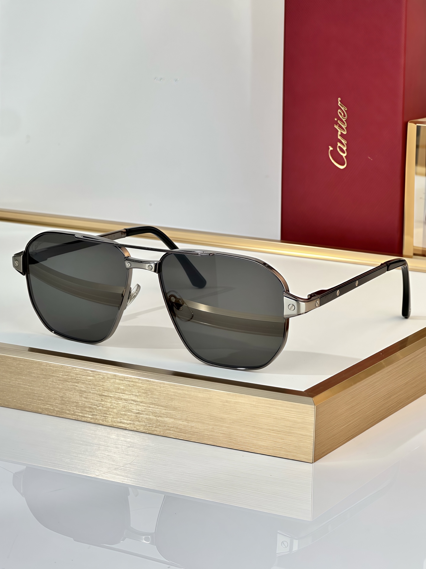 Santos de Cartier CT0424S Aviator Sunglasses - Silver Frame, Gray Lenses 6 i1750827512108 7867 0 4