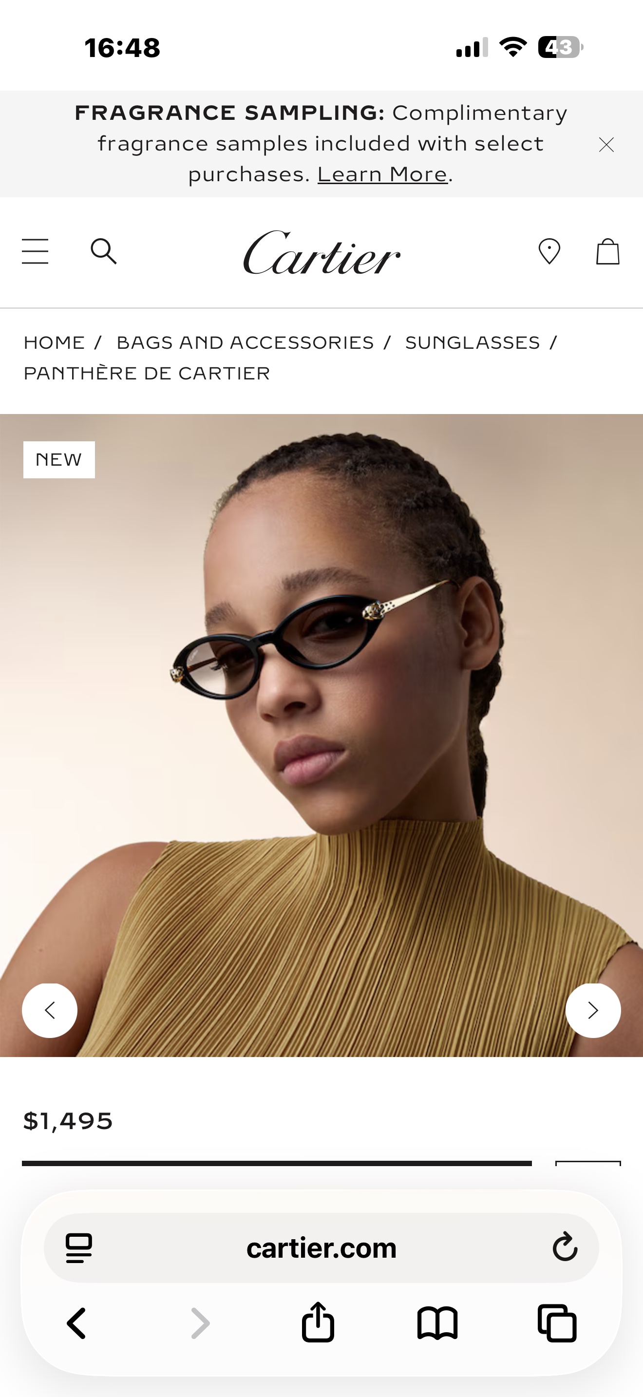 Cartier Cartier Panthère de Cartier Oval Sunglasses |mod：ct0634s 18K金电镀