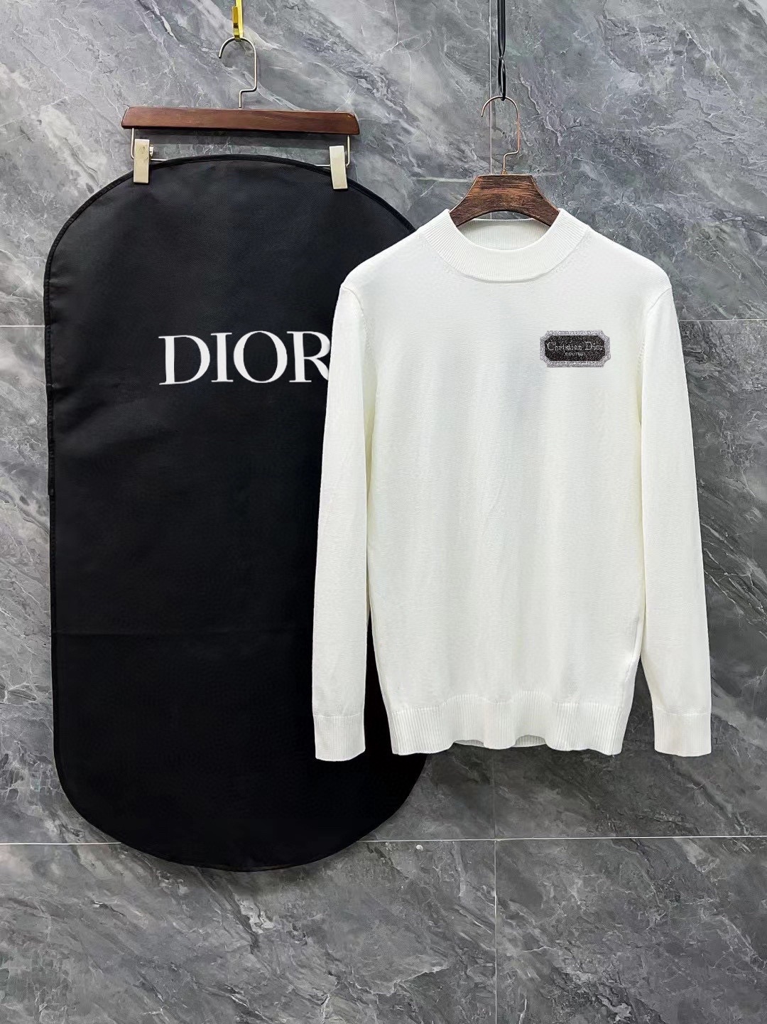 Dior Kleidung Sweatshirts Schwarz Weiß Drucken Unisex Frauen Wolle Winterkollektion