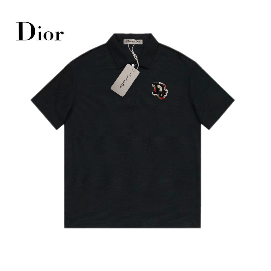 Dior corte holgado M-3XL, brazalete de temperamento de dos colores de primer nivel, manga corta tipo gofre con solapa d…