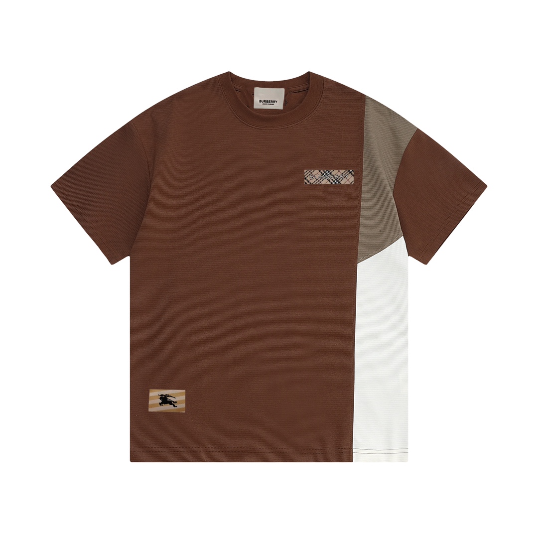 Burberry * Corte holgado M-3XL, polo de manga corta de cuello redondo con tejido waffle, con mangas de doble color negr…