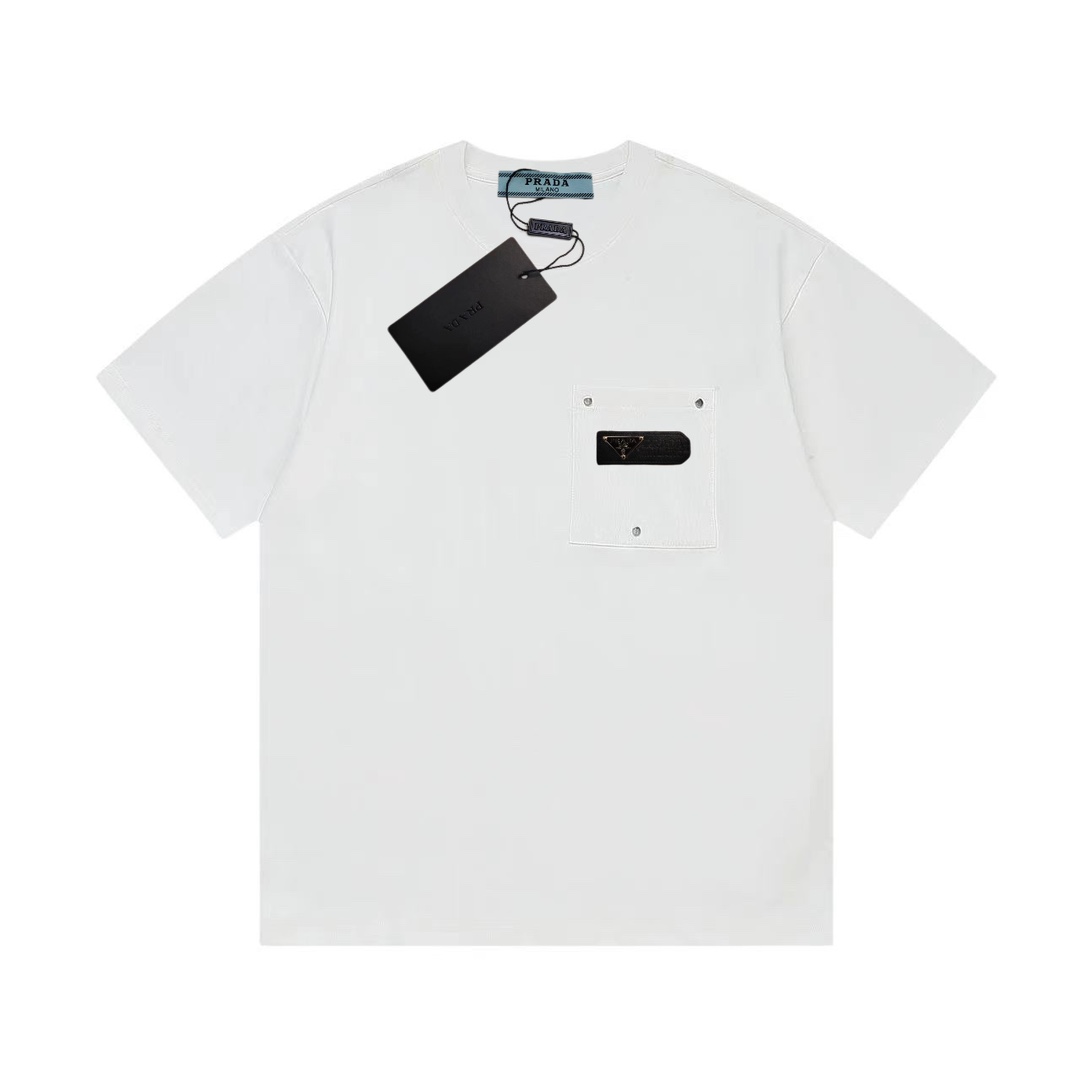 Prada, con tres etiquetas completas de alta calidad, camiseta de manga corta de cuello redondo para hombre de primavera…