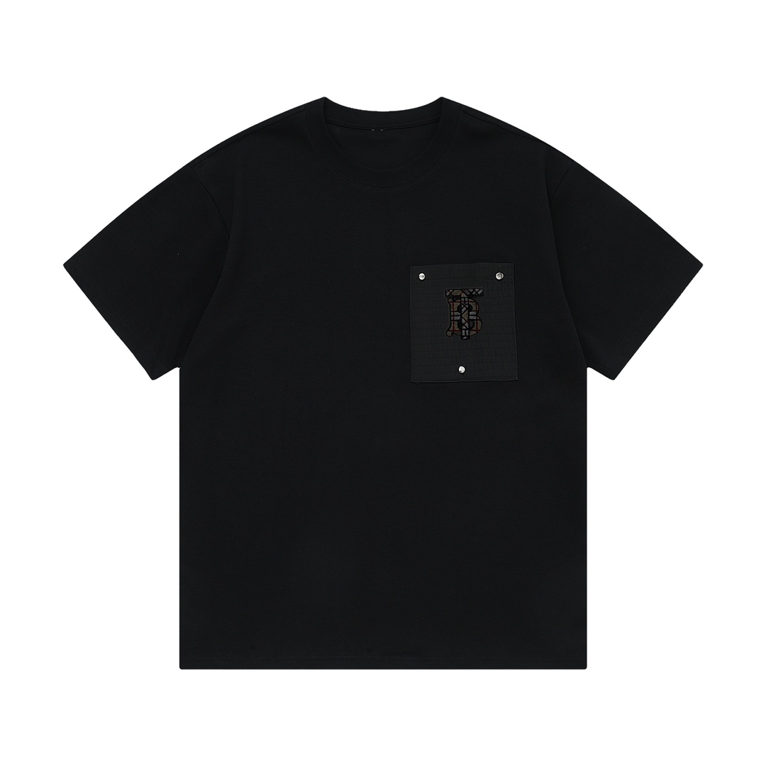 Burberry, con las tres etiquetas completas, versión de alta calidad, camiseta de manga corta de cuello redondo para hom…