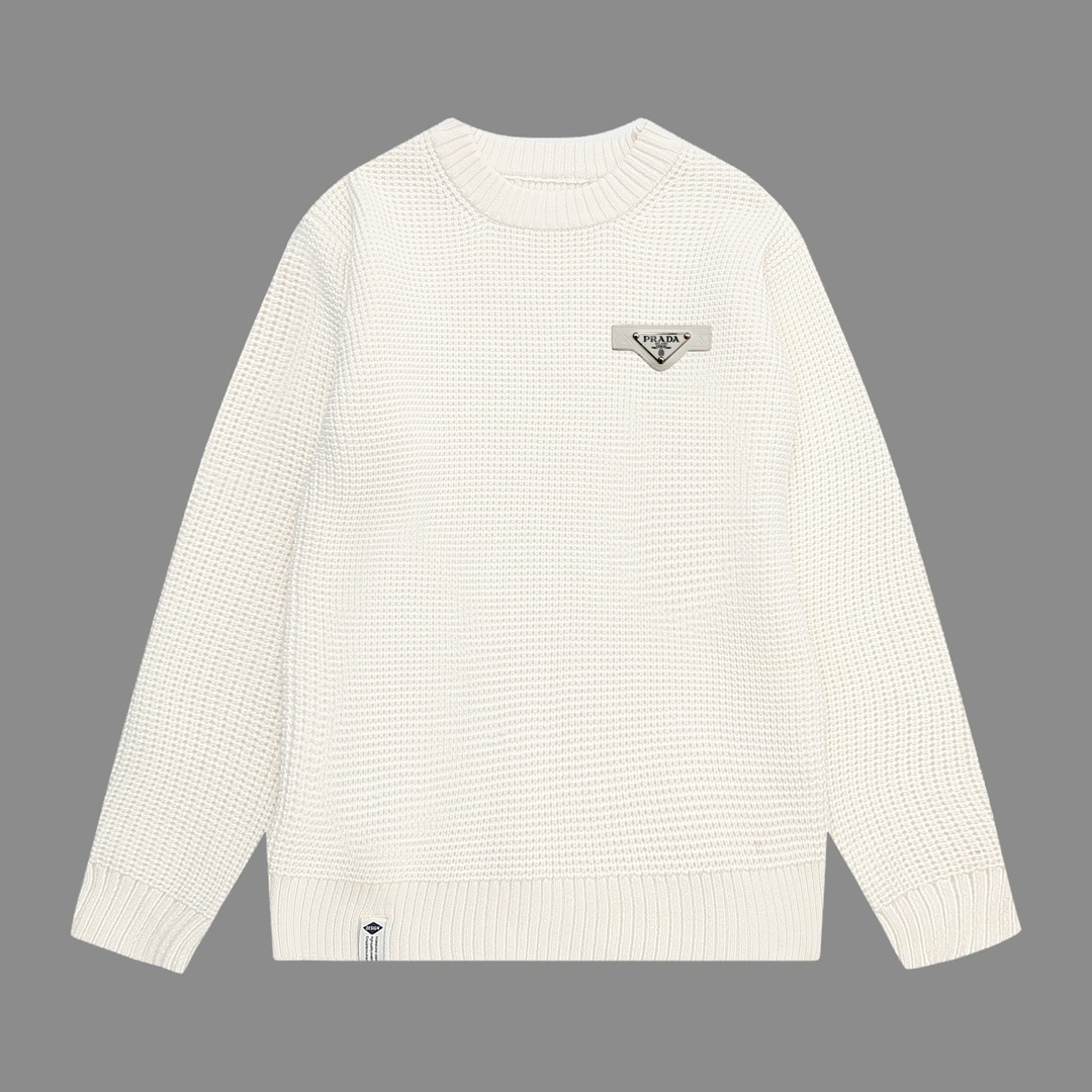 Prada #Waffle Sweater 2024 nuevo estilo de invierno, suéter clásico de marca de cuero, material de hilo de lana de poli…