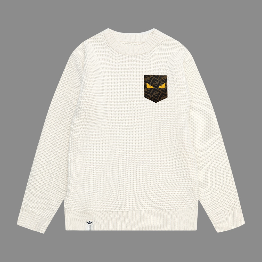 Fendi # suéter waffle, nuevo estilo de otoño e invierno, clásico suéter de canalé grueso, hilo de lana acríli…