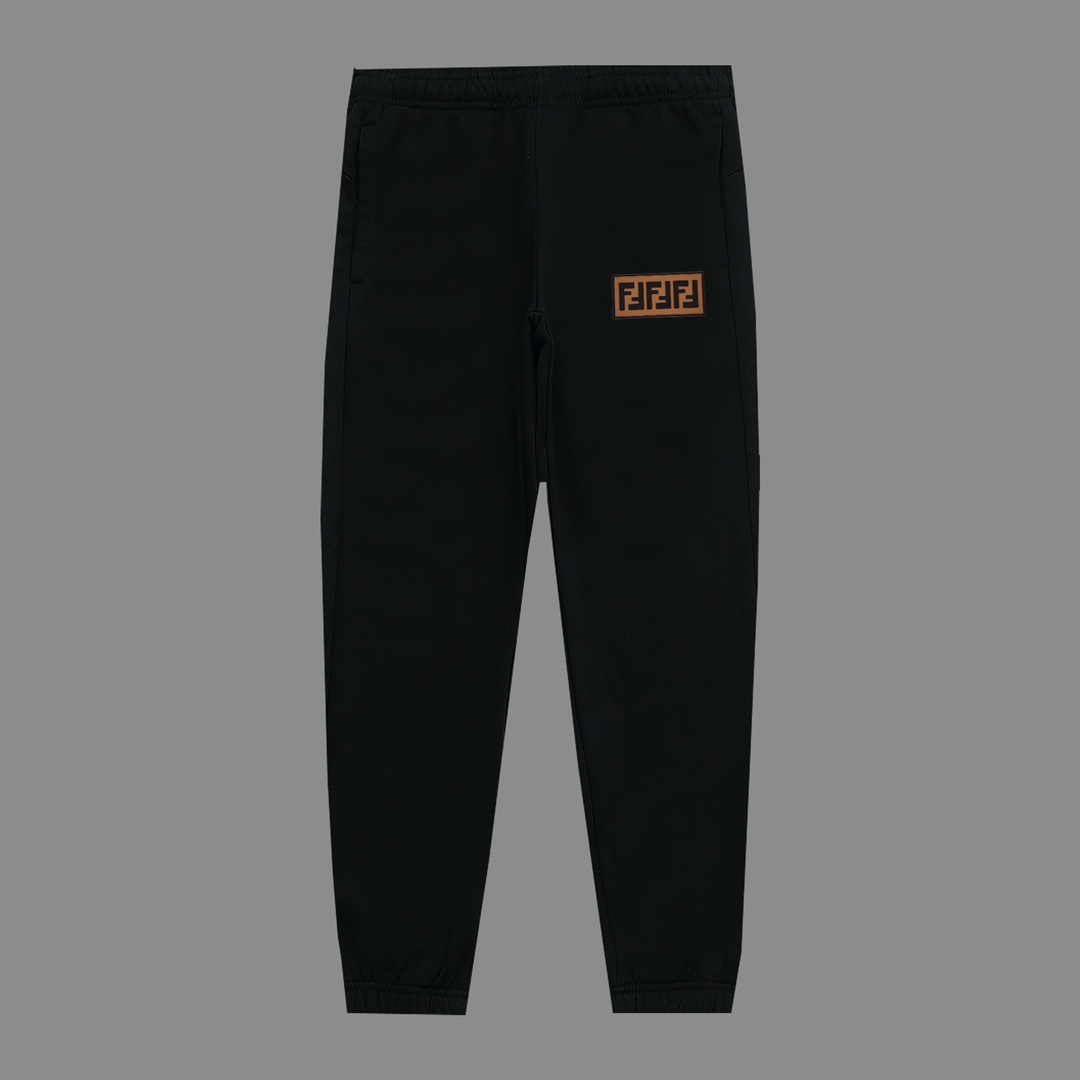 Fendi pantalón largo de algodón con tejido de punto francés y elástico, estilo otoño 2024, versión de alta gama con eti…