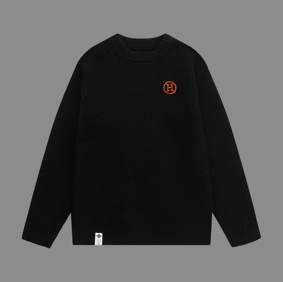 Hermès Suéter de gofre, nuevo modelo de otoño-invierno, suéter clásico de canalé ancho, hilo de acrílico resistente a b…