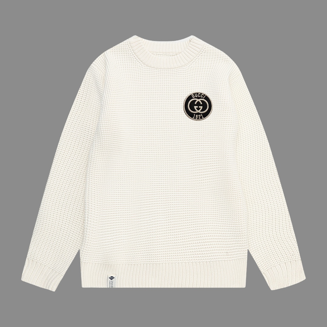 Gucci suéter de gofre, nuevo modelo de otoño e invierno, clásico suéter de canalé ancho, tejido de lana fina anti-bolit…
