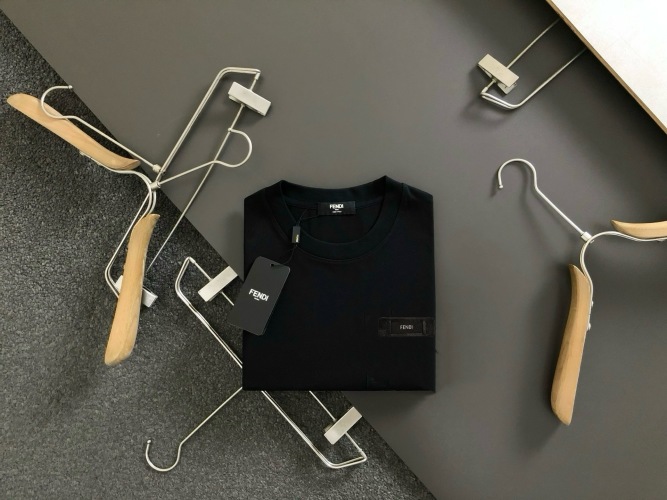 Fendi Men's Black Cotton Short Sleeve Crew Neck T-Shirt with Logo Detail 1 Fendi Men’s Black Cotton Short Sleeve Crew Neck T-Shirt with Logo Detail