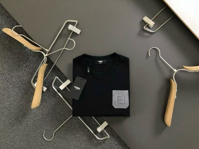 Fendi Men's Black Cotton T-Shirt with Embossed Logo - Short Sleeve 1 Fendi Men’s Black Cotton T-Shirt with Embossed Logo – Short Sleeve