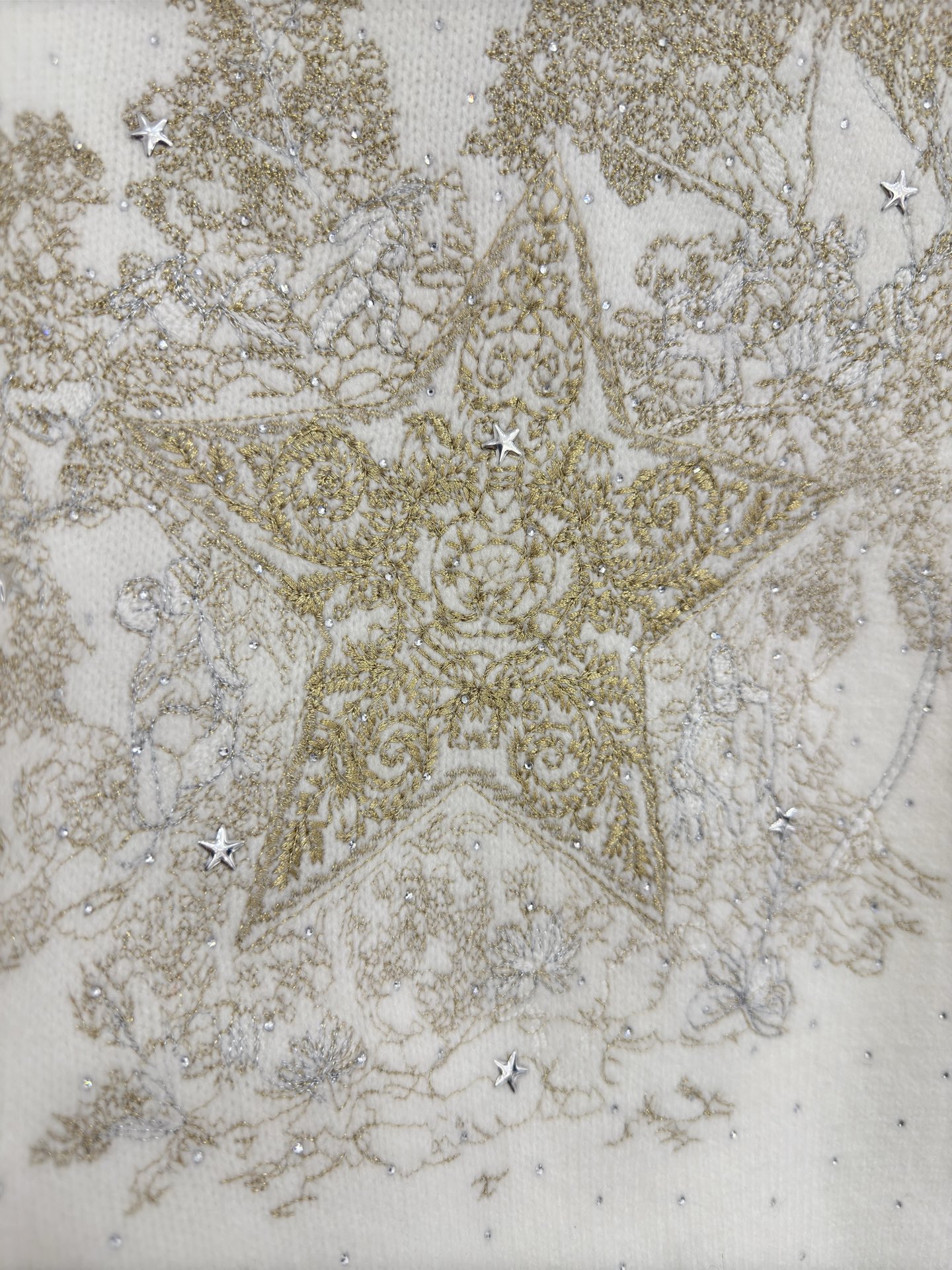 Unknown 胸前金色五角星刺绣搭配金色花纹图案与星星烫钻，增强奢华感与辨识度