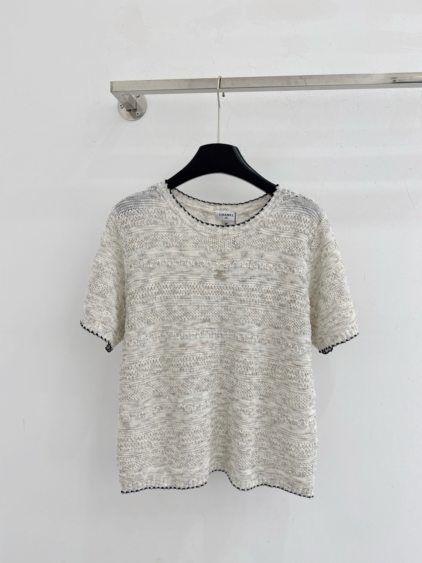 Chrome Hearts 混色镂空针织短袖，透气软糯，简约圆领，黑边点缀，温柔百搭，轻松打造慵懒氛围感