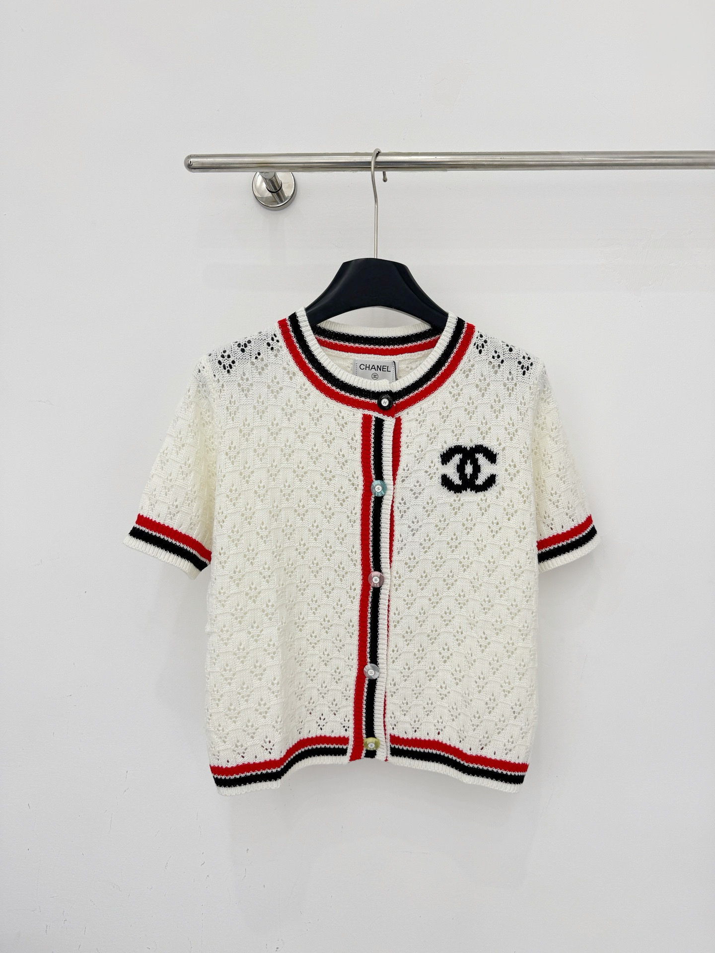 Chrome Hearts 镂空针织开衫短袖 提花工艺，撞色条纹包边，简约logo点缀，透气百搭，叠穿单穿都