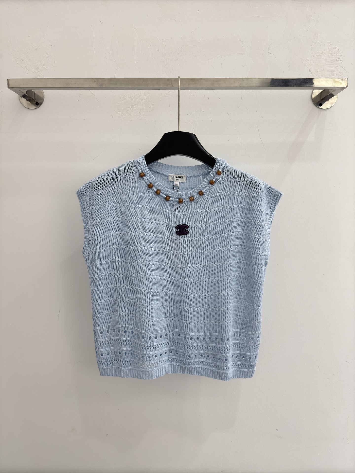 Chrome Hearts 清新米白针织背心，木珠领口与双C点缀，温柔减龄，透气百搭X