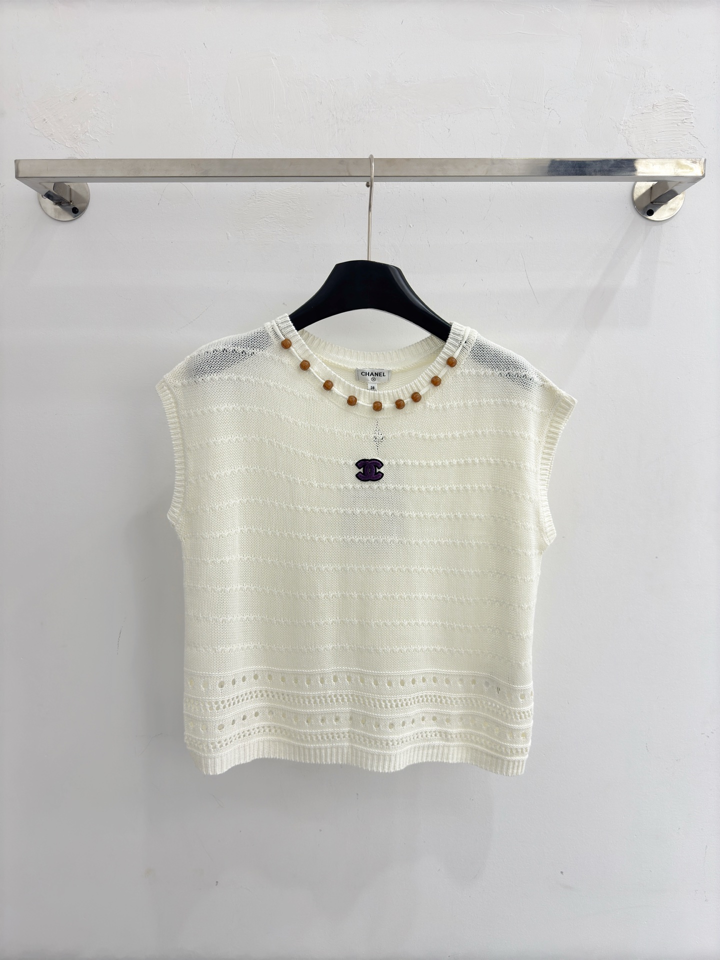 Chrome Hearts 清新米白针织背心，木珠领口与双C点缀，温柔减龄，透气百搭X