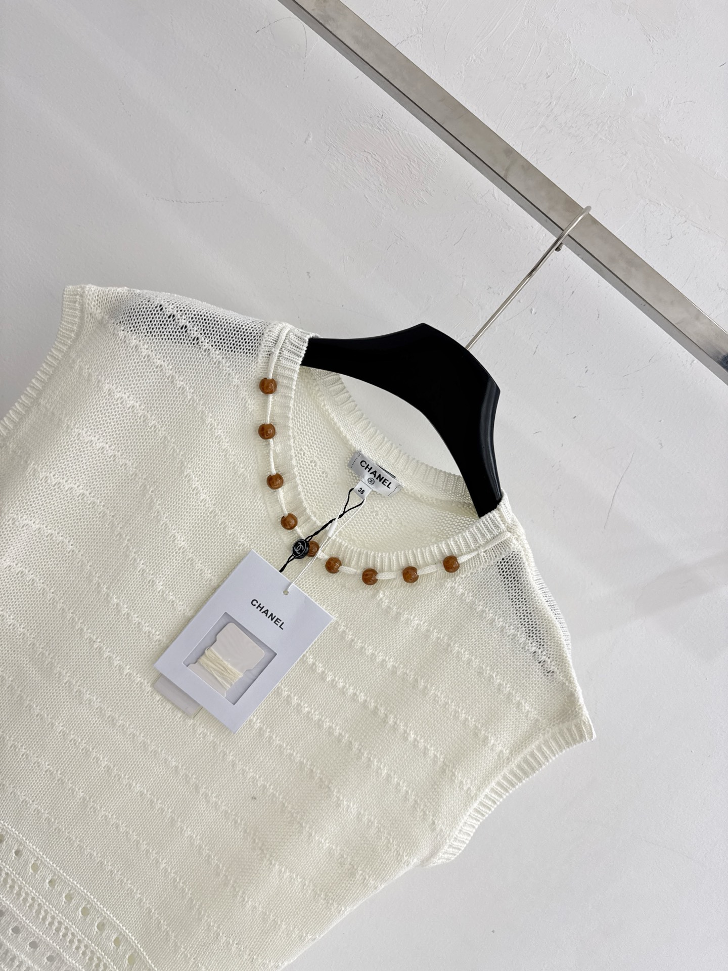 Chrome Hearts 清新米白针织背心，木珠领口与双C点缀，温柔减龄，透气百搭X