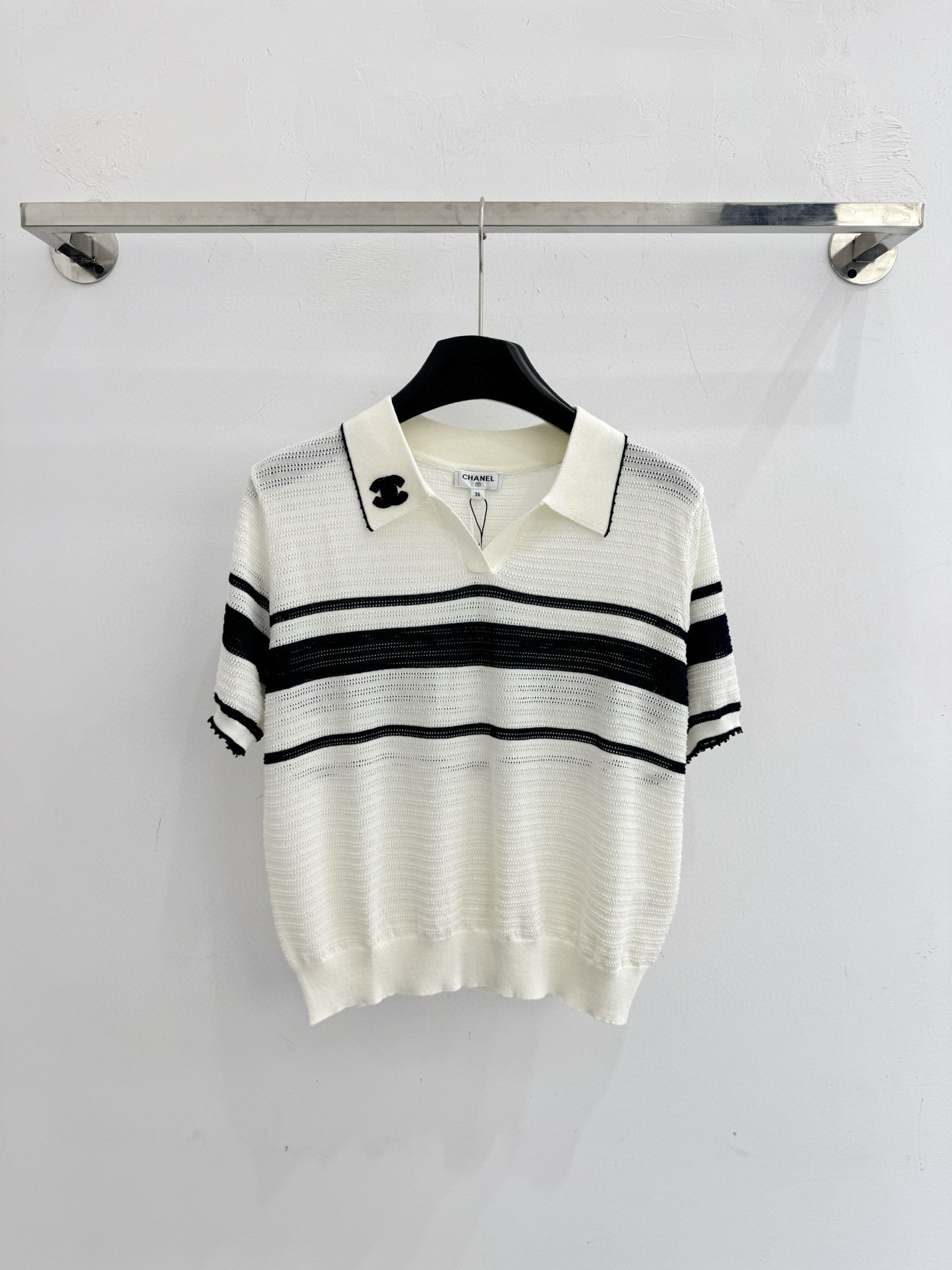 Chrome Hearts 香风条纹polo针织衫，镂空透气，双C标识，简约高级。X