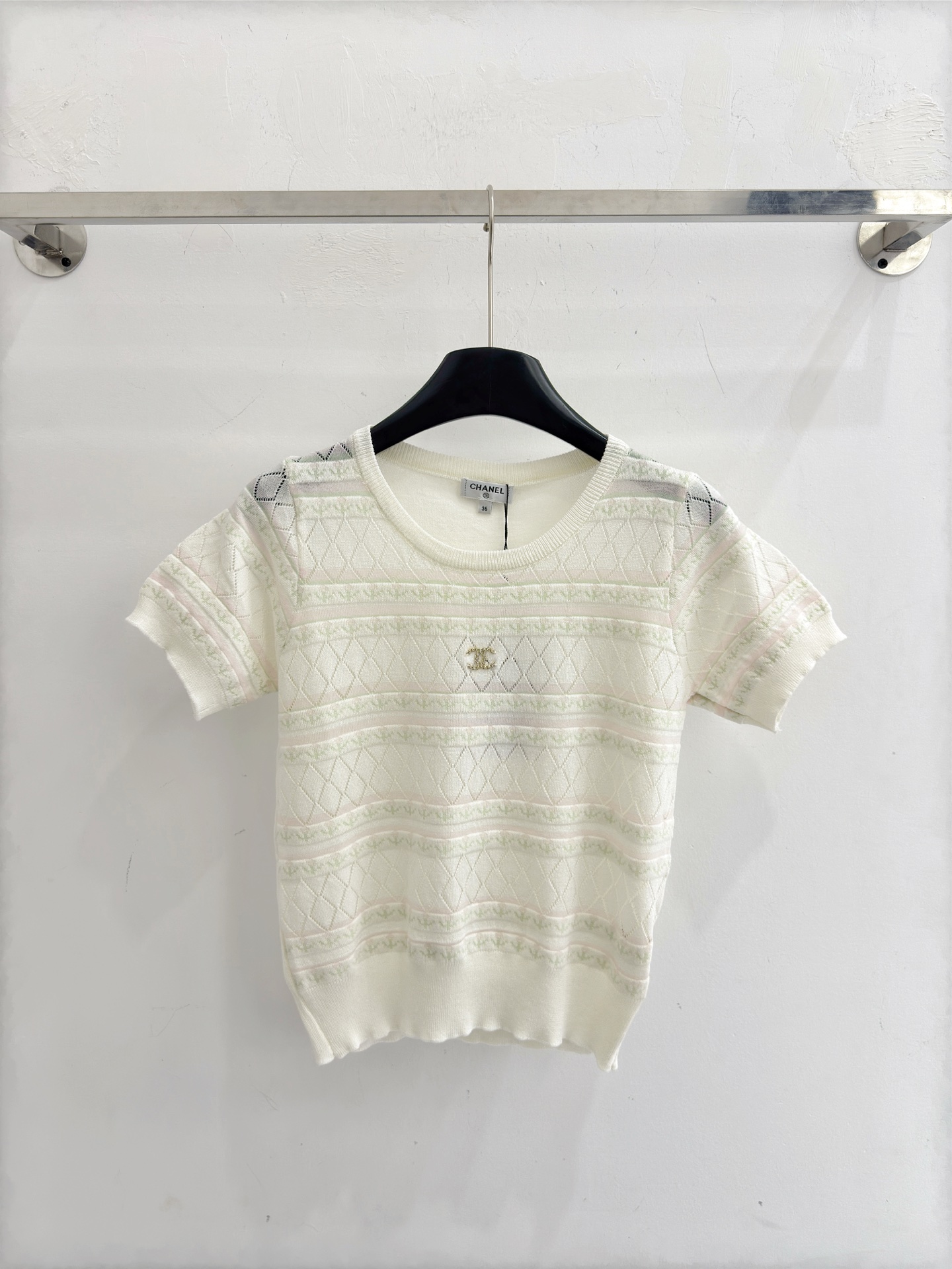 Chrome Hearts 法式菱格针织短袖，清新黄白配色，温柔显瘦，夏日气质单品