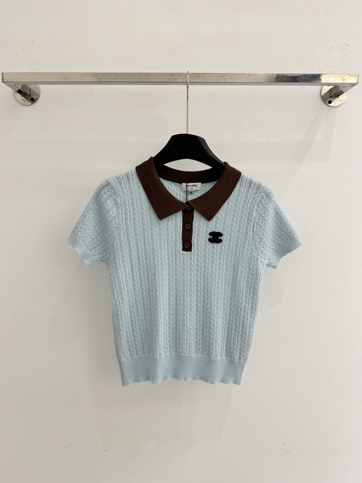 Chrome Hearts 双C刺绣撞色Polo领绞花针织衫，镂空肌理，轻奢通勤风