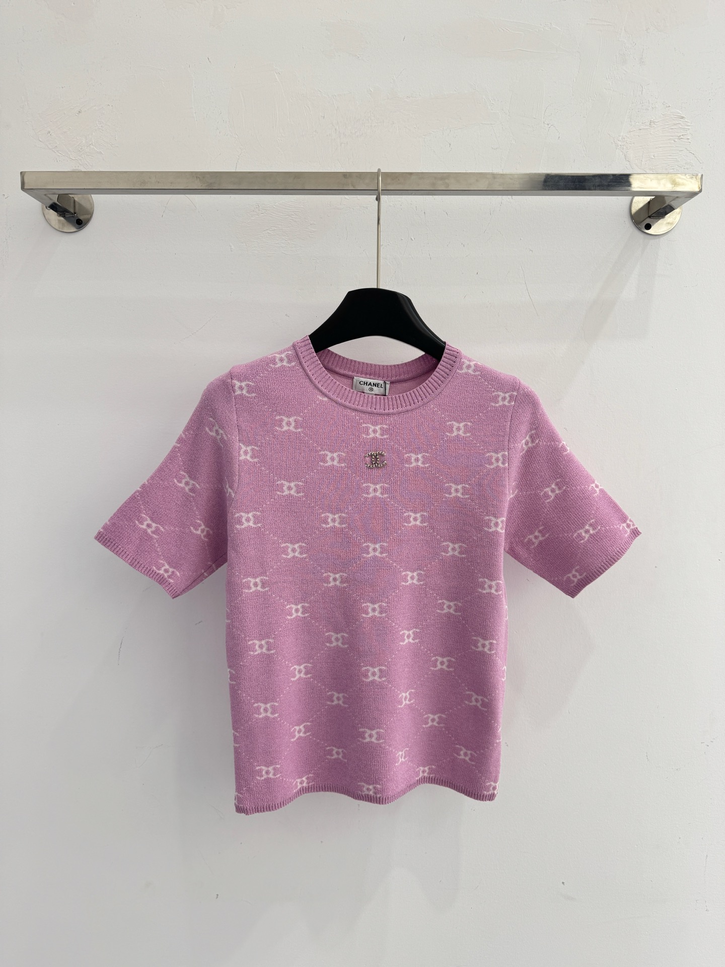 Chrome Hearts 双C菱格提花针织短袖，轻奢百搭，撞色显白