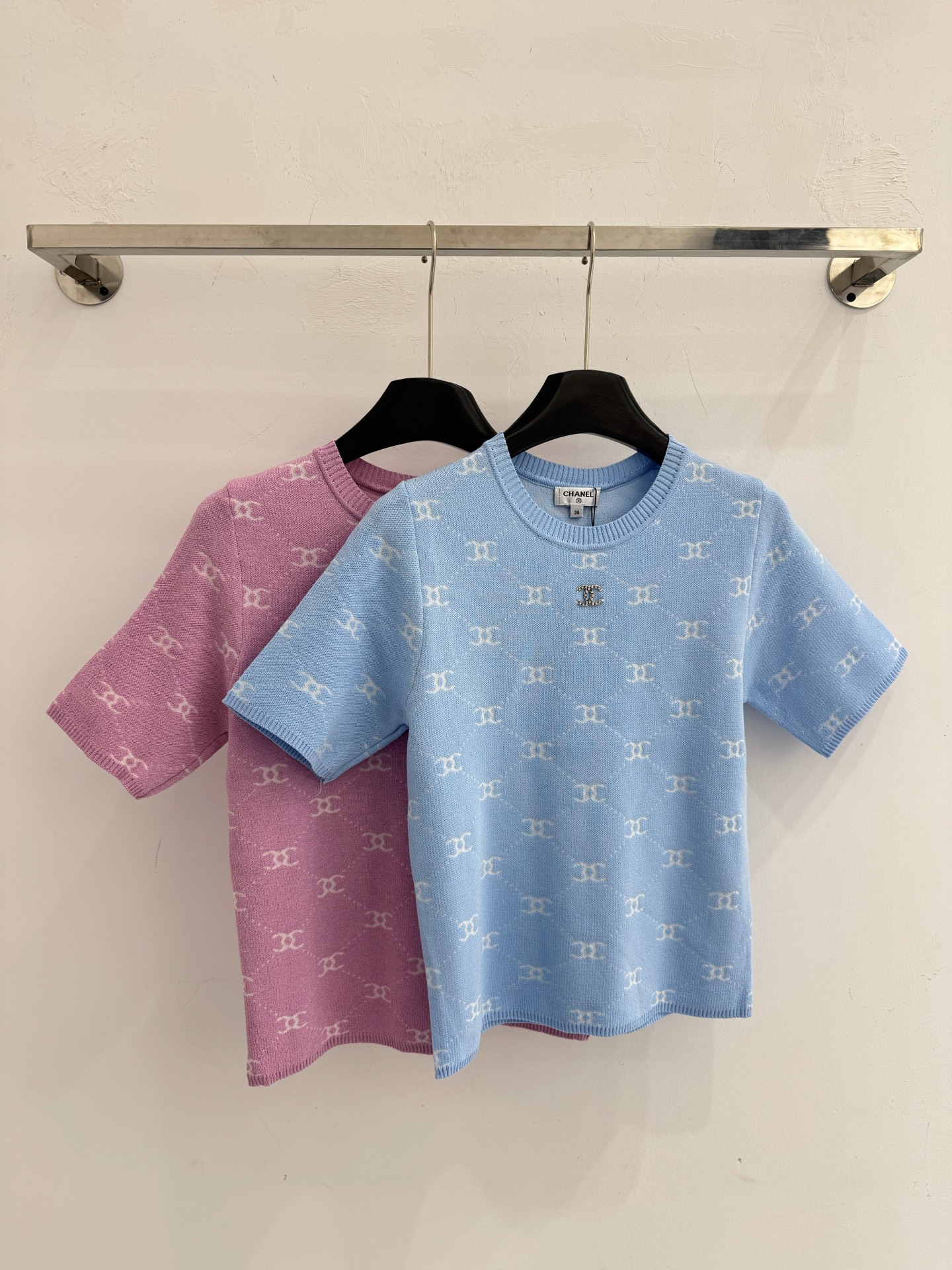 Chrome Hearts 双C菱格提花针织短袖，轻奢百搭，撞色显白