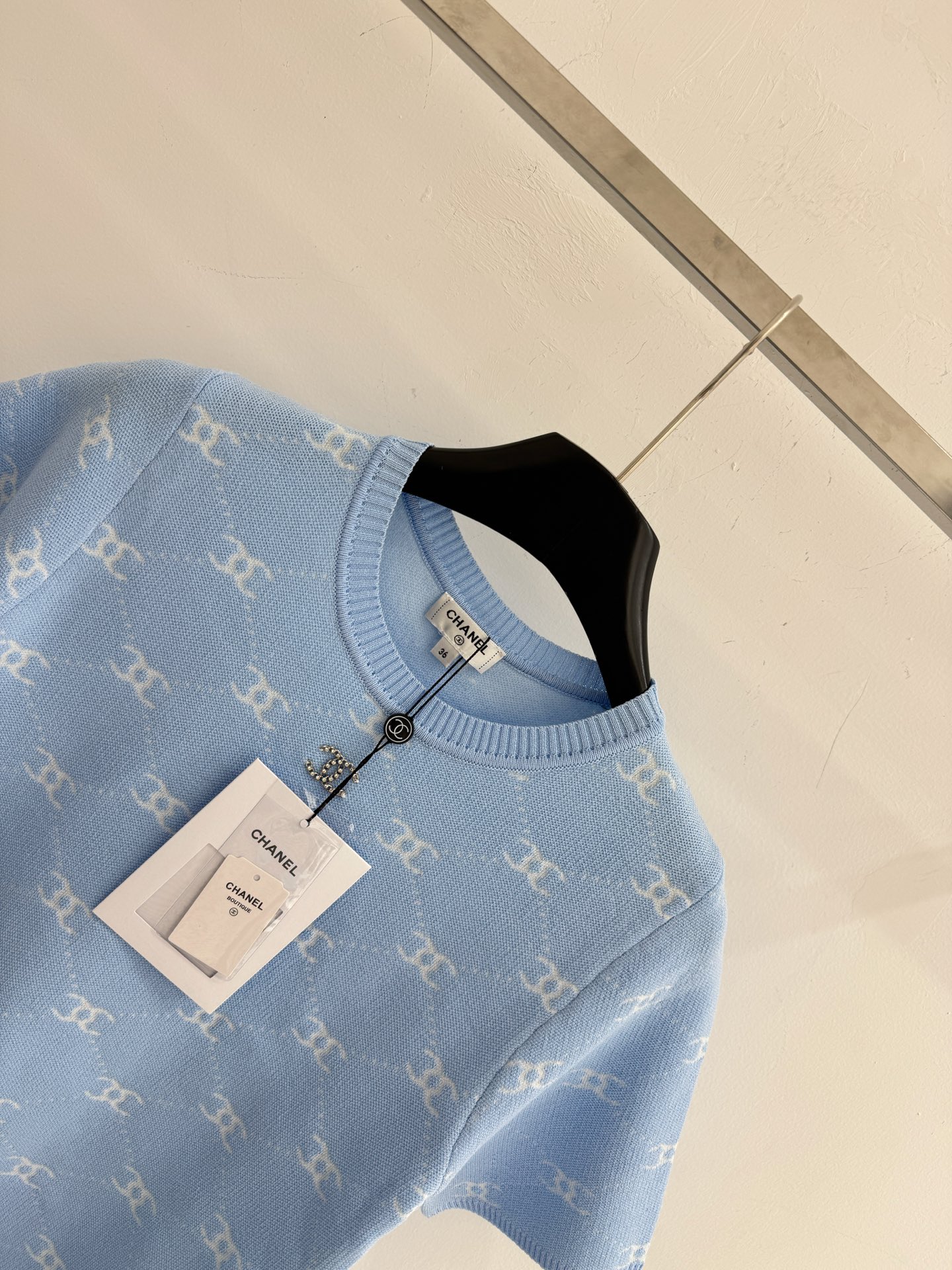 Chrome Hearts 双C菱格提花针织短袖，轻奢百搭，撞色显白
