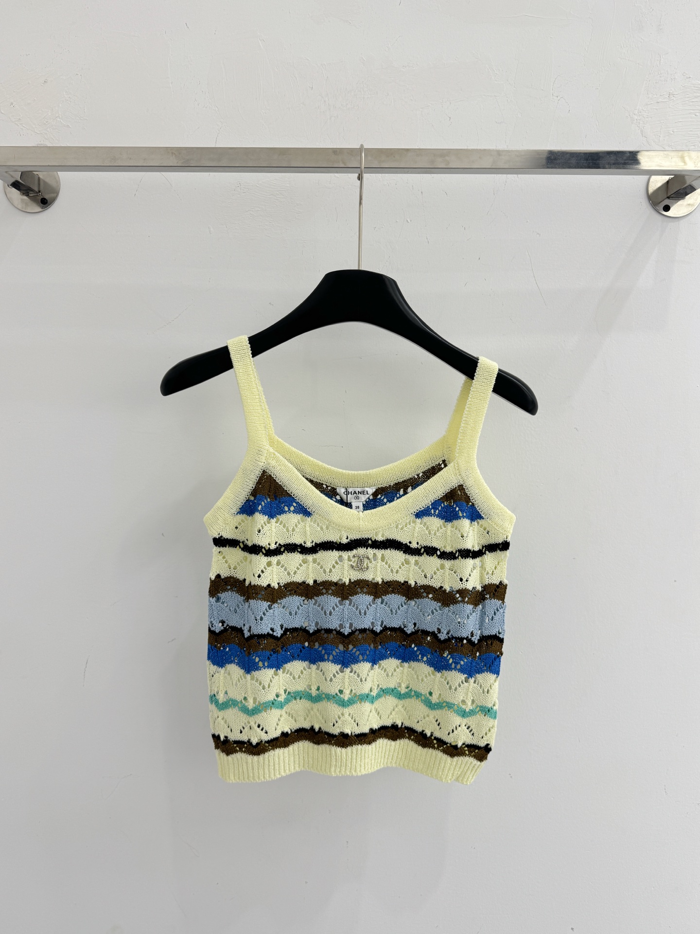 Chrome Hearts 撞色条纹镂空针织吊带，双C标，度假风，清新减龄