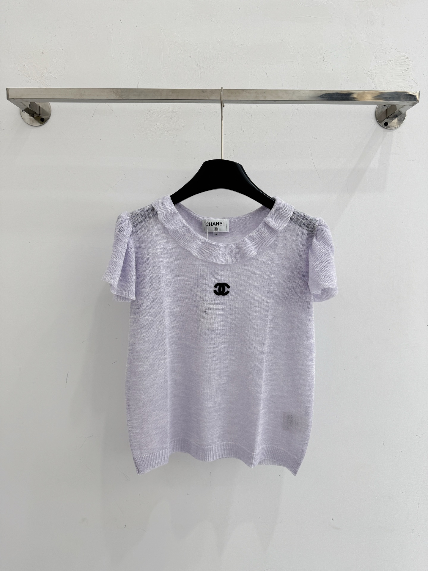 Chrome Hearts 荷叶袖，荷叶领甜美清新双色针织短袖