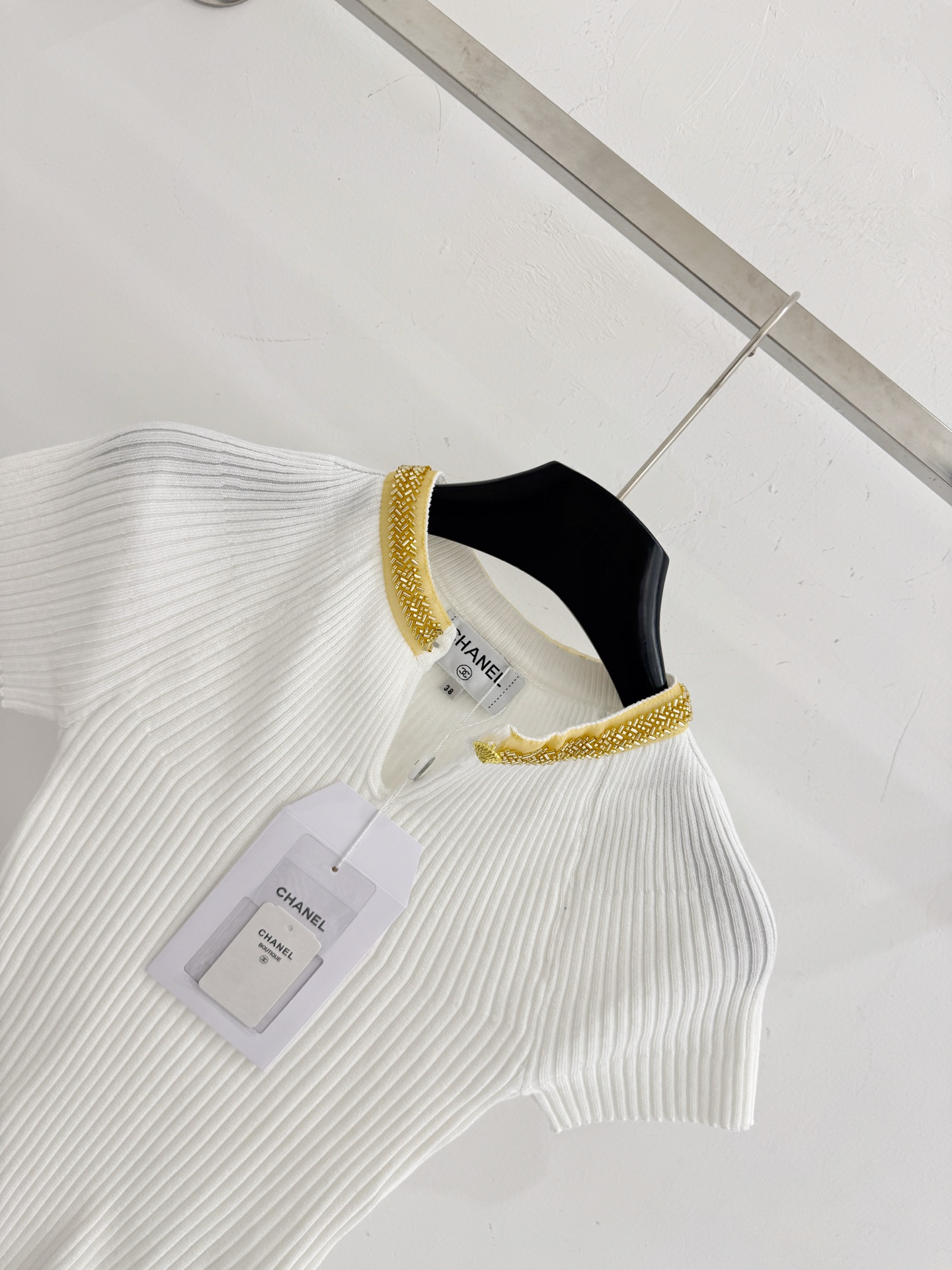Chrome Hearts 金链装饰圆领坑条针织短袖上衣