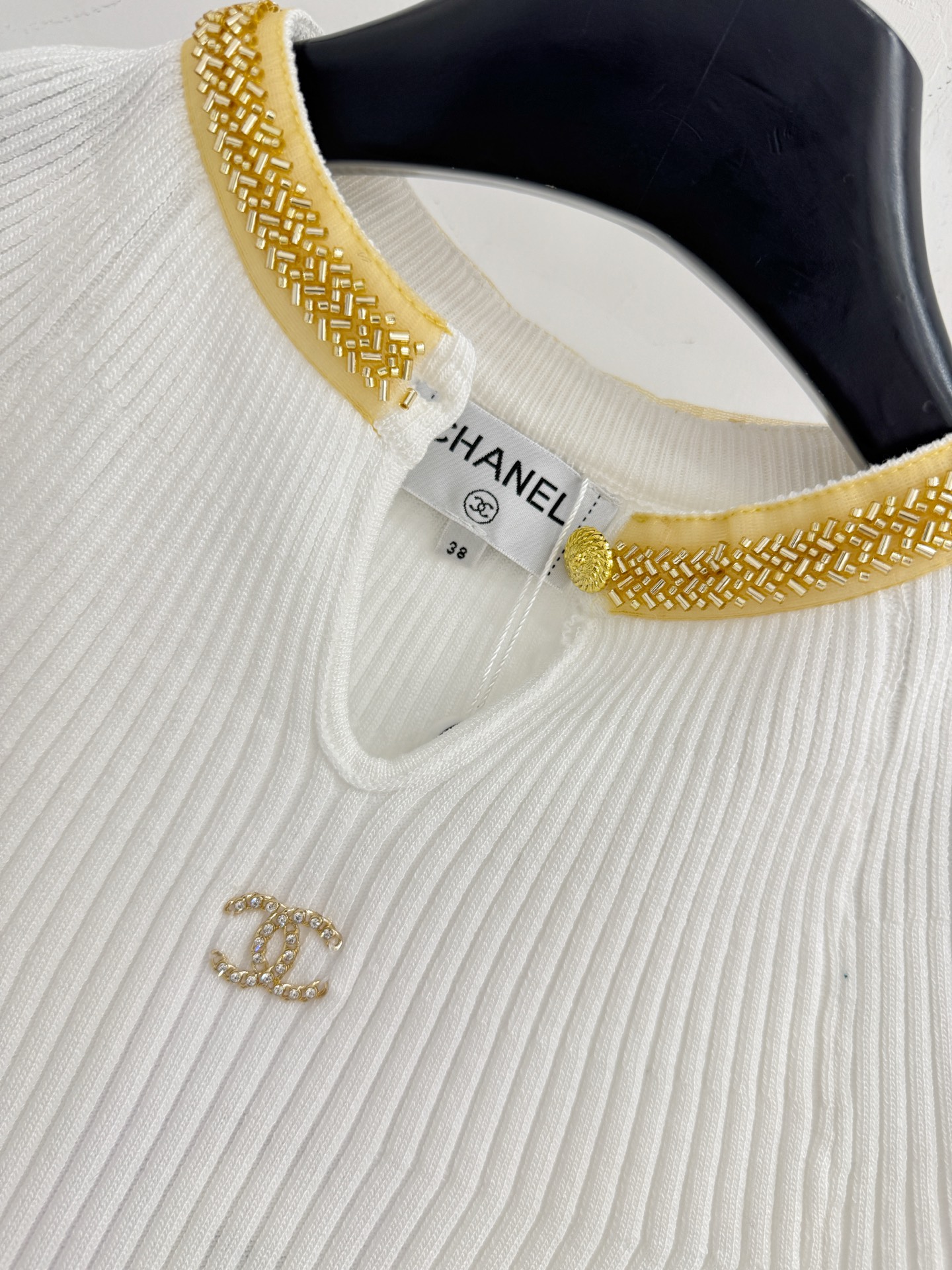 Chrome Hearts 金链装饰圆领坑条针织短袖上衣