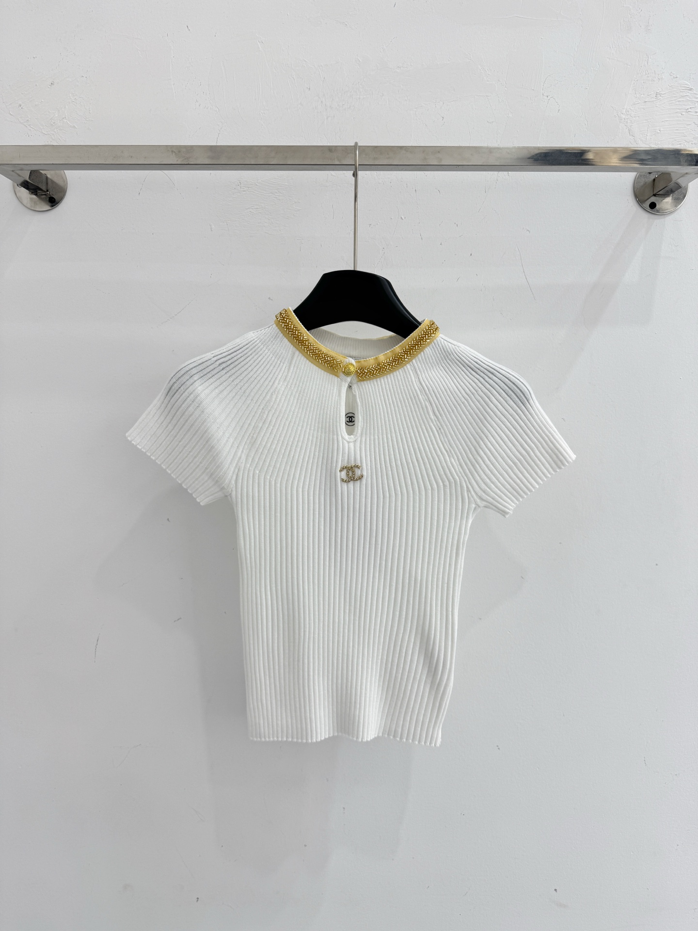 Chrome Hearts 金链装饰圆领坑条针织短袖上衣
