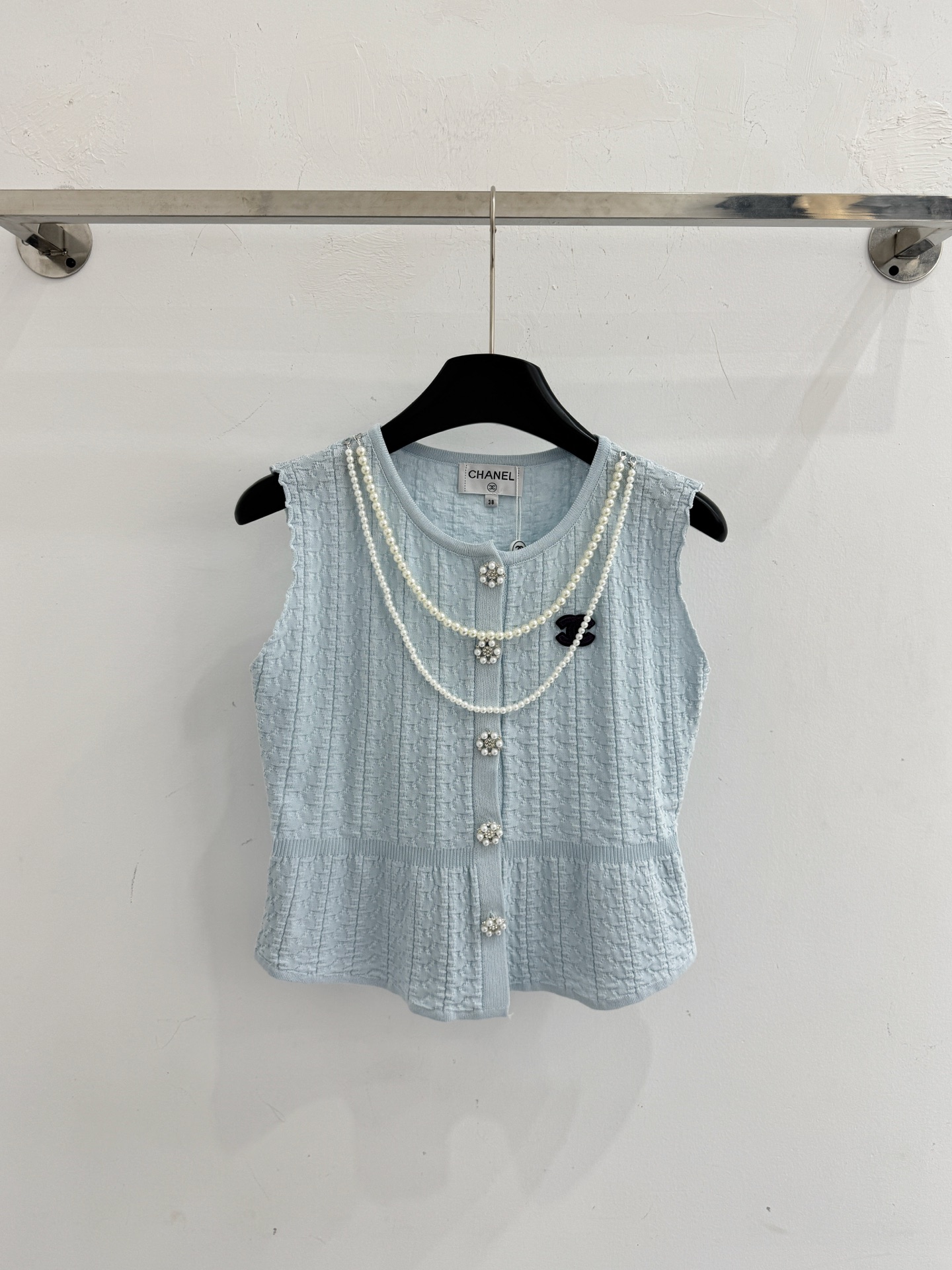 Chrome Hearts 珍珠链饰褶皱肌理无袖针织背心