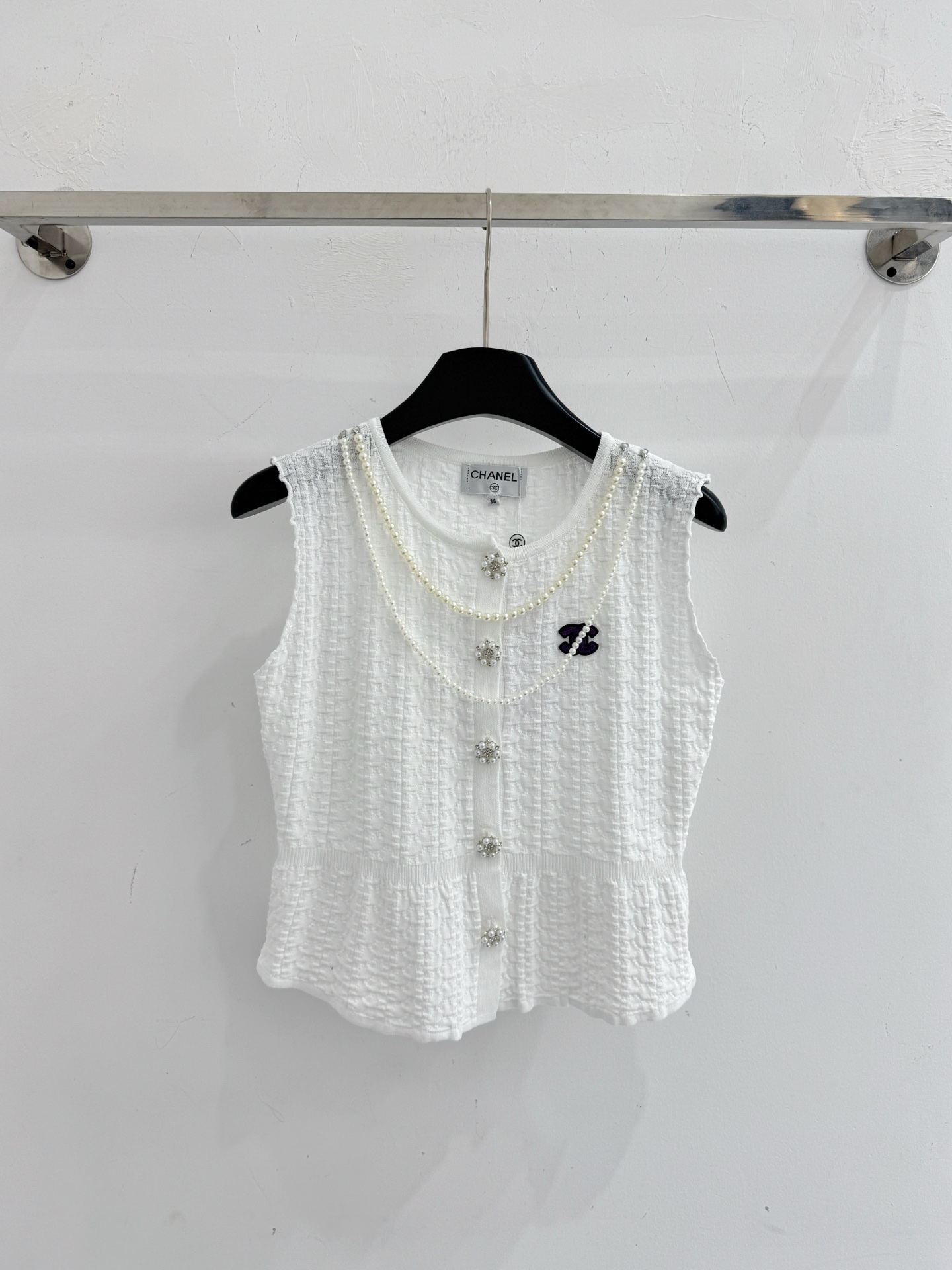 Chrome Hearts 珍珠链饰褶皱肌理无袖针织背心