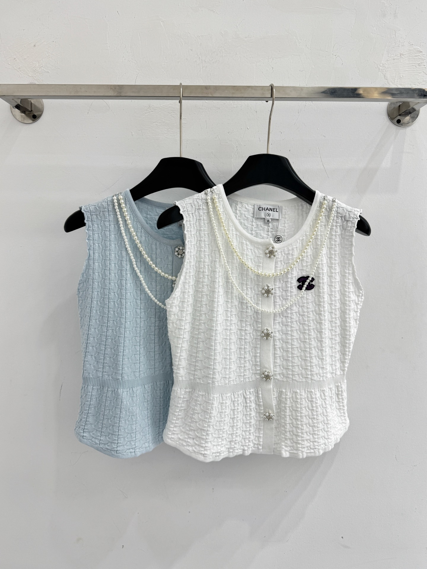 Chrome Hearts 珍珠链饰褶皱肌理无袖针织背心