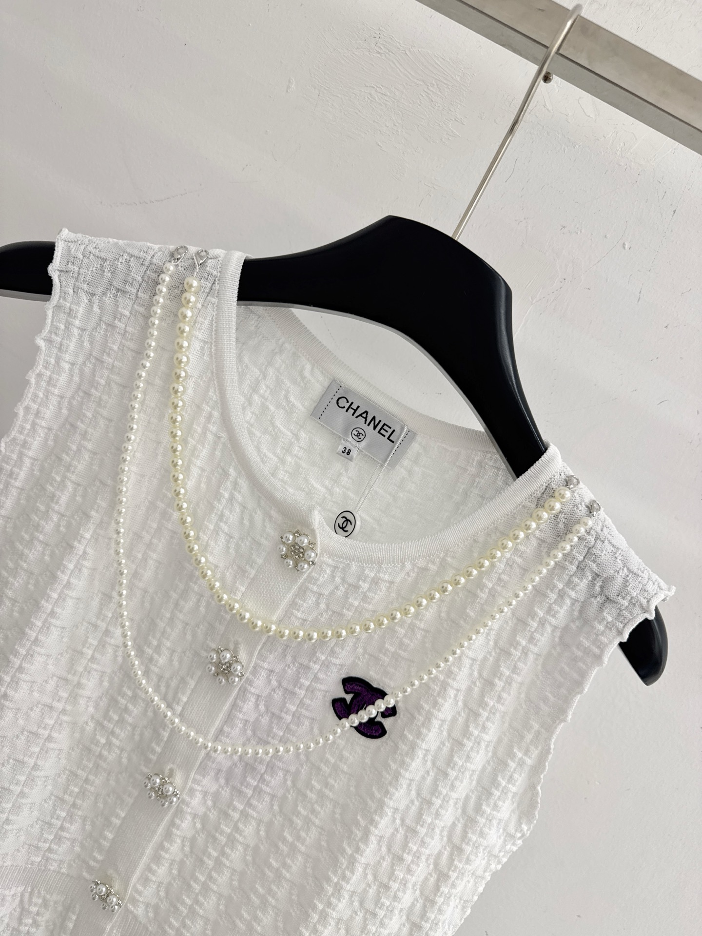 Chrome Hearts 珍珠链饰褶皱肌理无袖针织背心