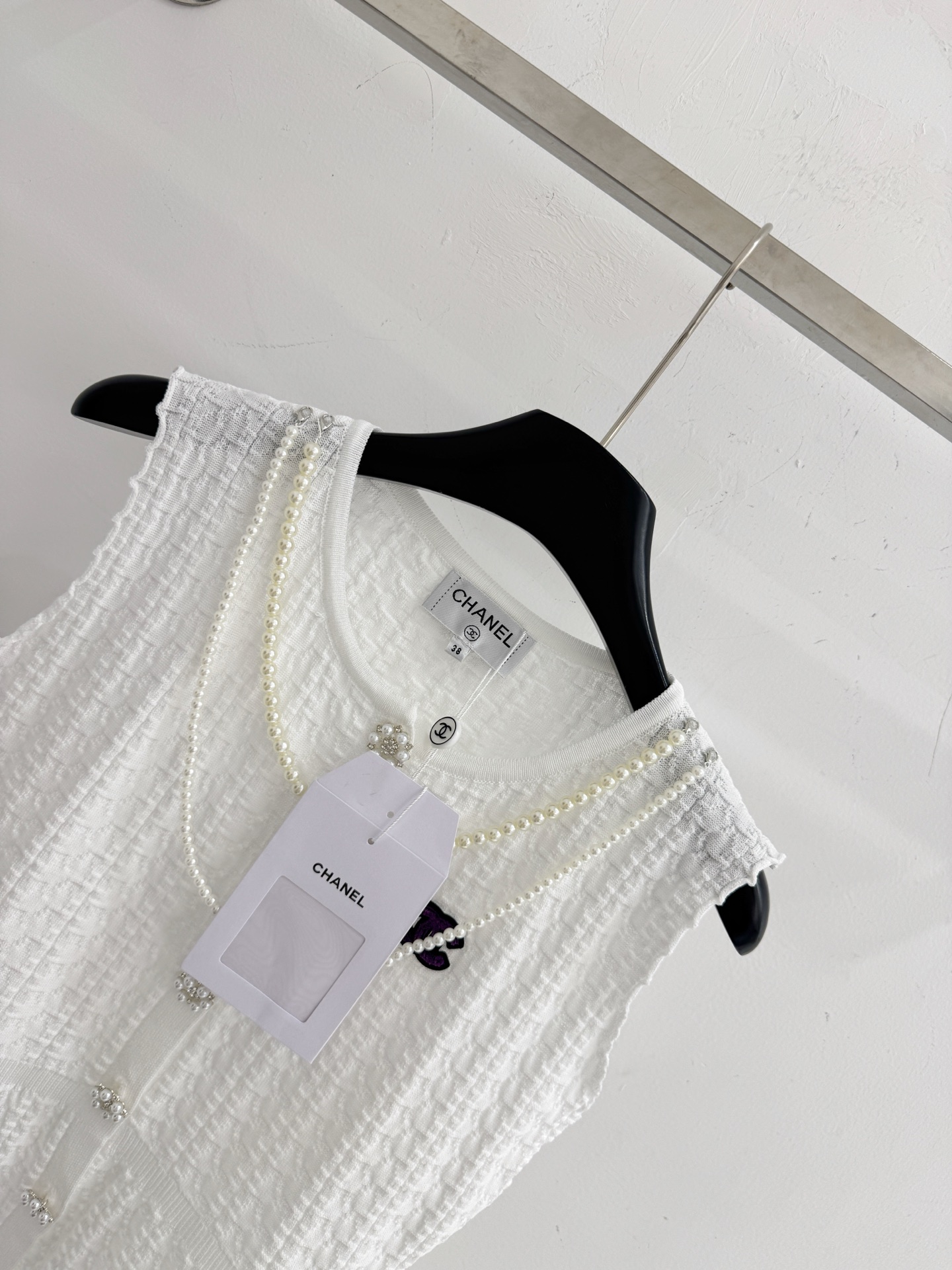 Chrome Hearts 珍珠链饰褶皱肌理无袖针织背心