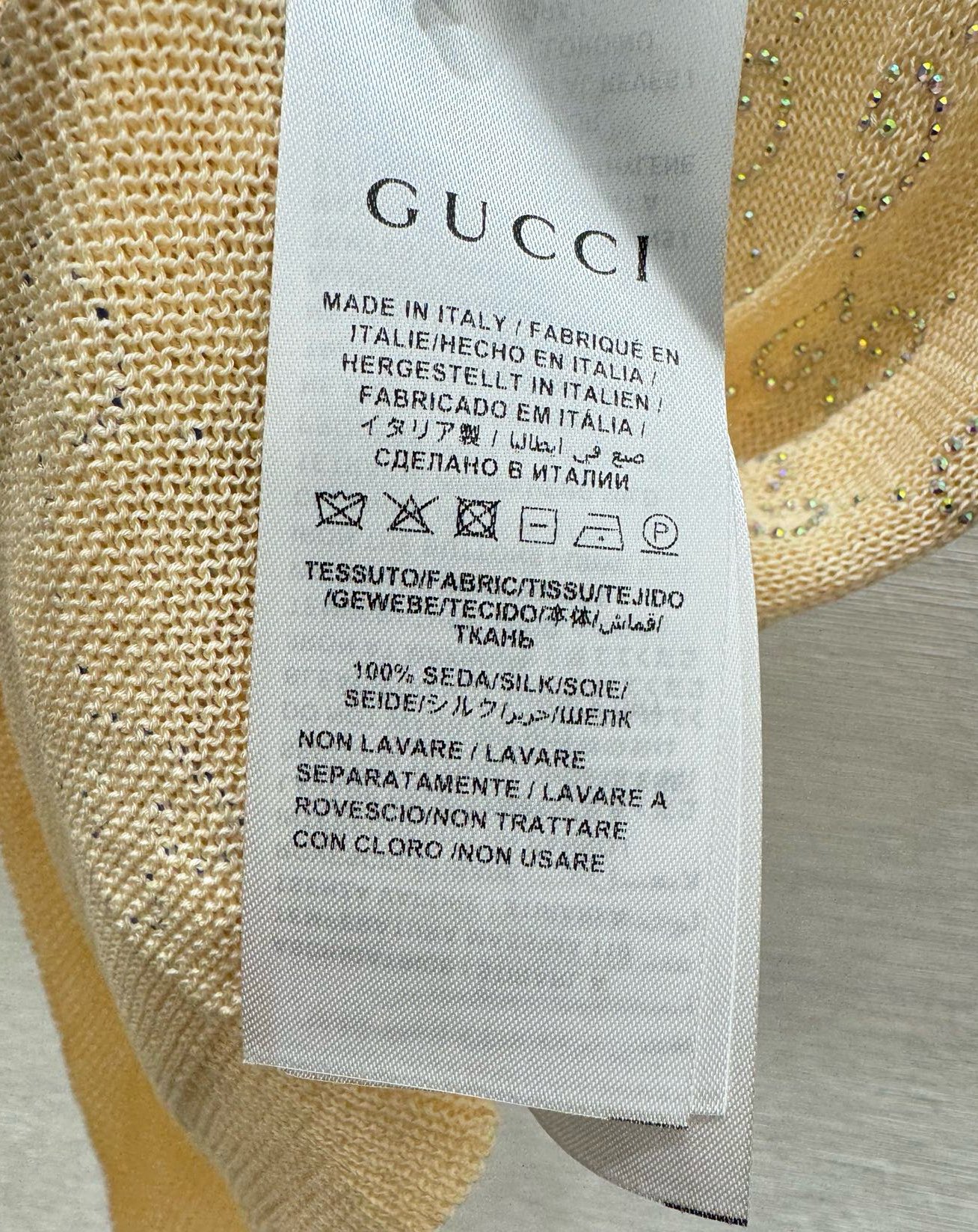 Gucci 紫黄两色Gucci水钻双G镂空针织短袖上衣