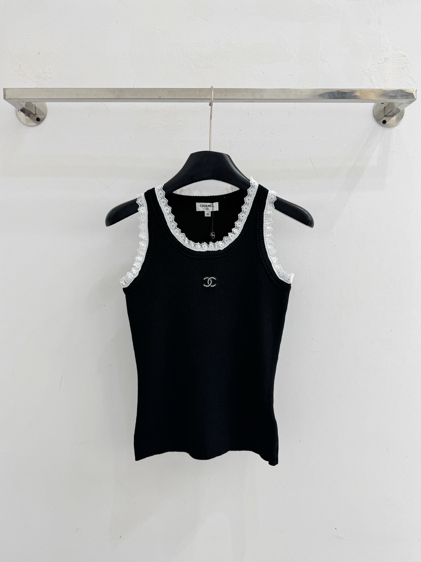 Chrome Hearts 蕾丝边针织背心，双C刺绣，黑白两色百搭