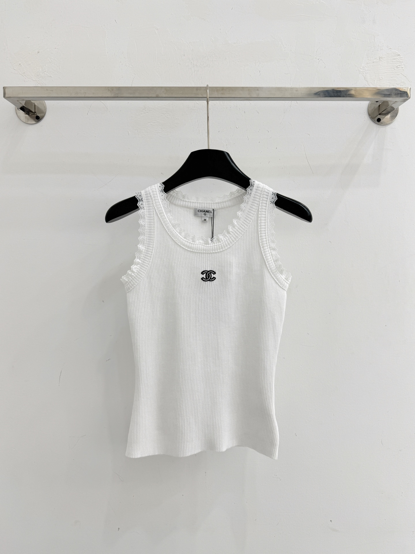 Chrome Hearts 蕾丝边针织背心，双C刺绣，黑白两色百搭