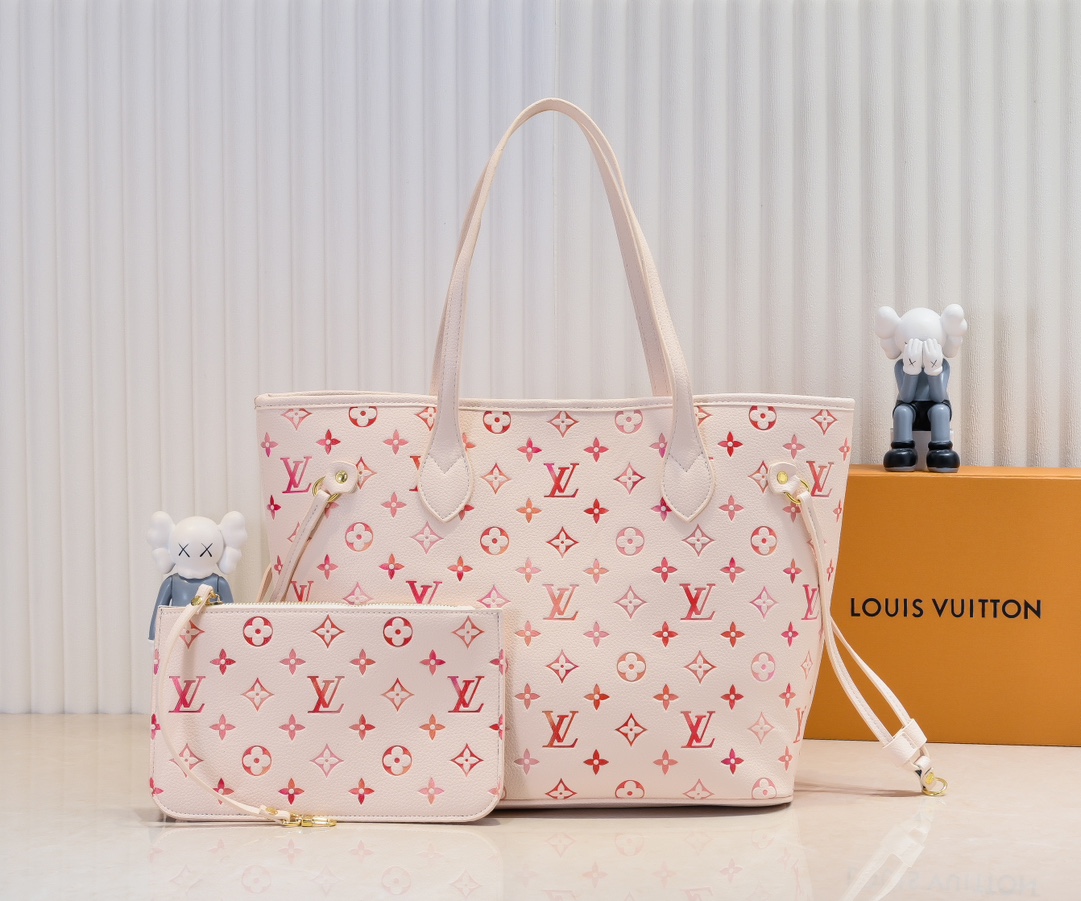 لويس فيتون LV Neverfull حقيبة حقيبة يد حقيبة توتا وردي رد : . m45684