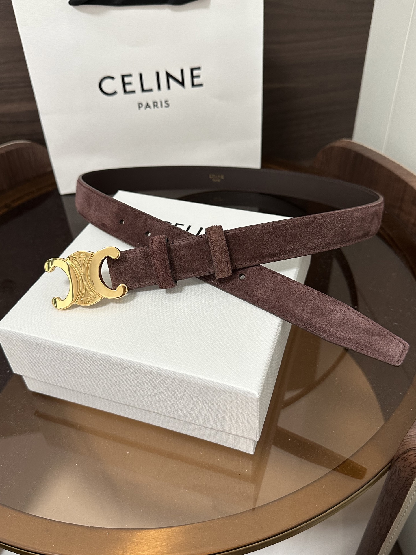 ❣CÉLINE 赛琳🆕凯旋门腰带 TRIOMPHE中号TAURILLON皮革腰带 对版溜金金属件 领扣搭
