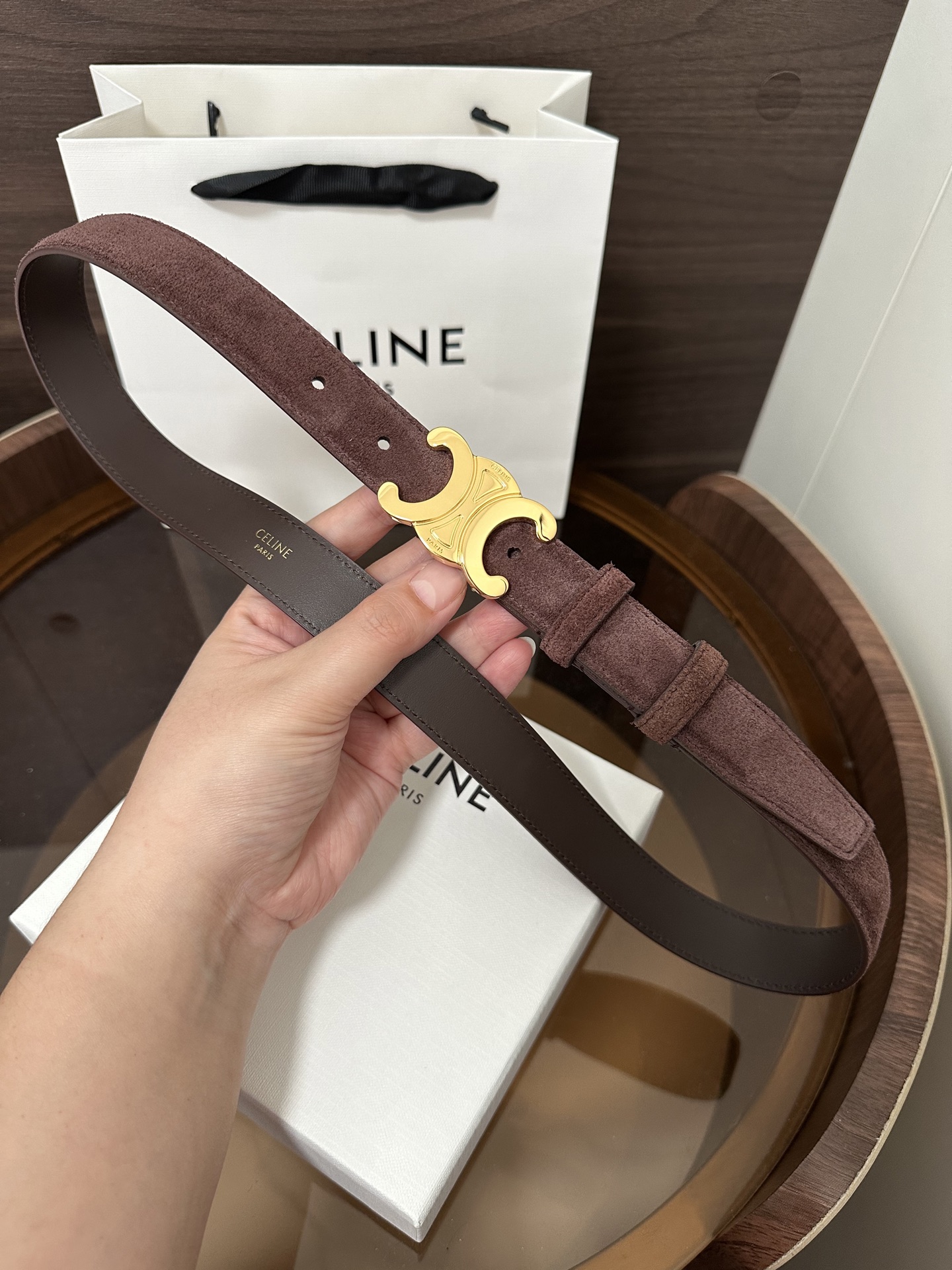 ❣CÉLINE 赛琳🆕凯旋门腰带 TRIOMPHE中号TAURILLON皮革腰带 对版溜金金属件 领扣搭