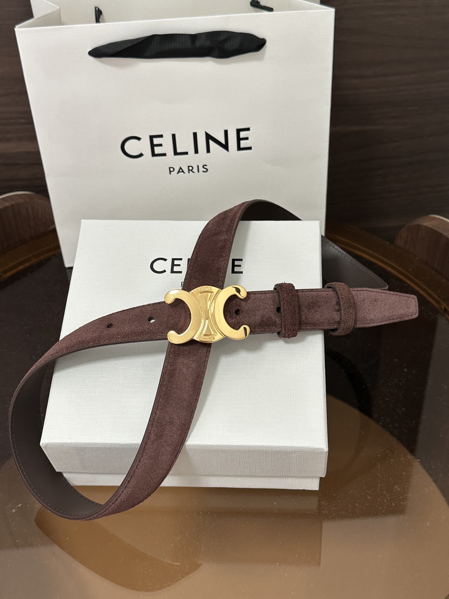 ❣CÉLINE 赛琳🆕凯旋门腰带 TRIOMPHE中号TAURILLON皮革腰带 对版溜金金属件 领扣搭