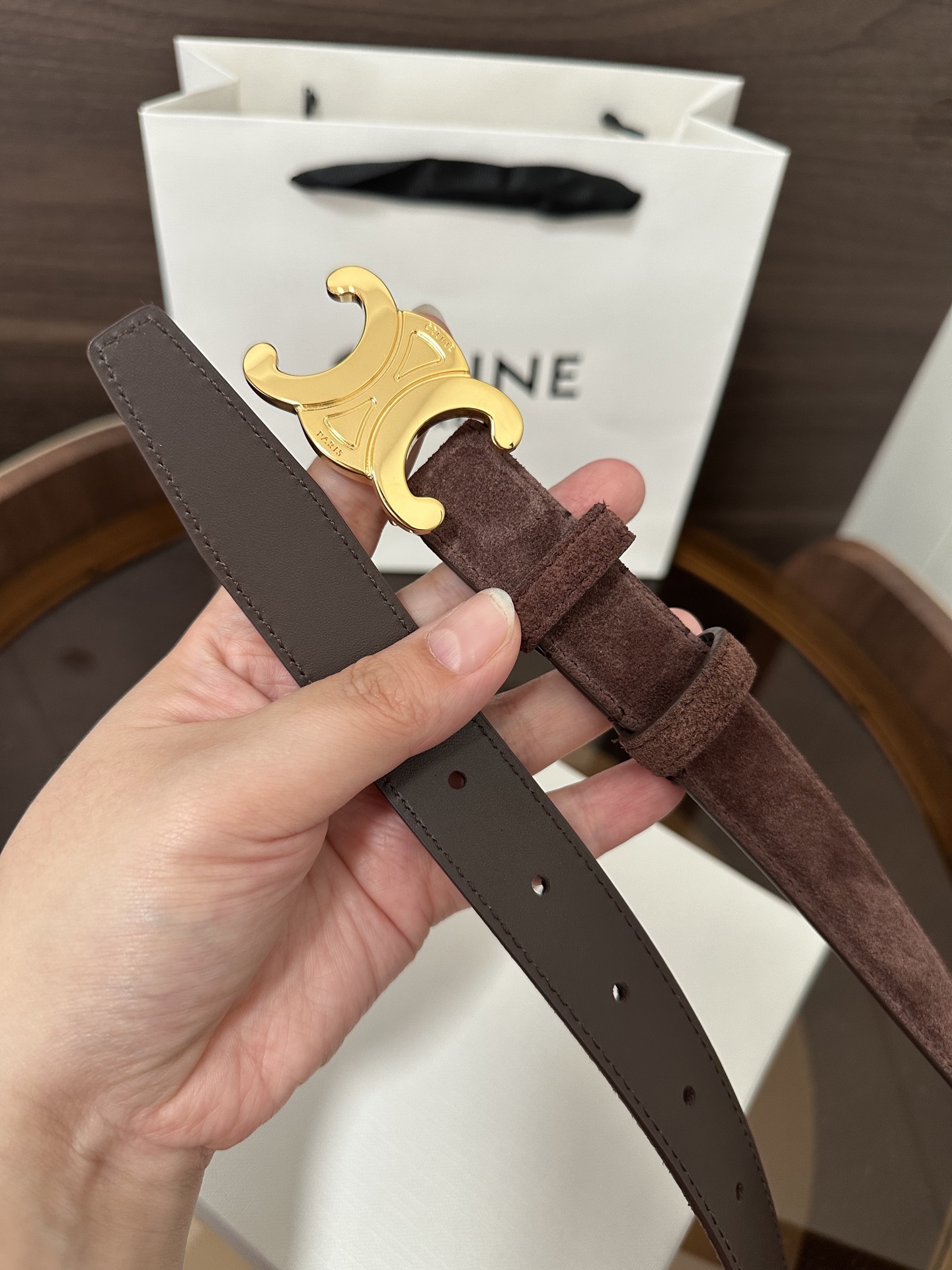 ❣CÉLINE 赛琳🆕凯旋门腰带 TRIOMPHE中号TAURILLON皮革腰带 对版溜金金属件 领扣搭